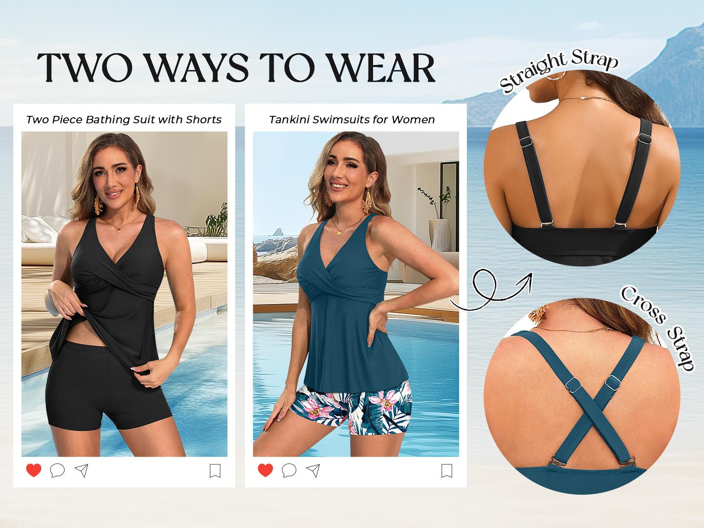 Aqua Eve Tankini Swimsuits for Women- Flowy Two Piece Bathing Suit with Shorts Tummy Control Swimwear