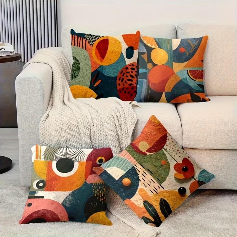 4 sets of modern minimalist abstract-style pillowcases. The geometric elements create a fashionable atmosphere. This square decorative pillowcase is a must-have for creating an atmosphere, suitable for use in home, bedroom, living room and sofa cushions