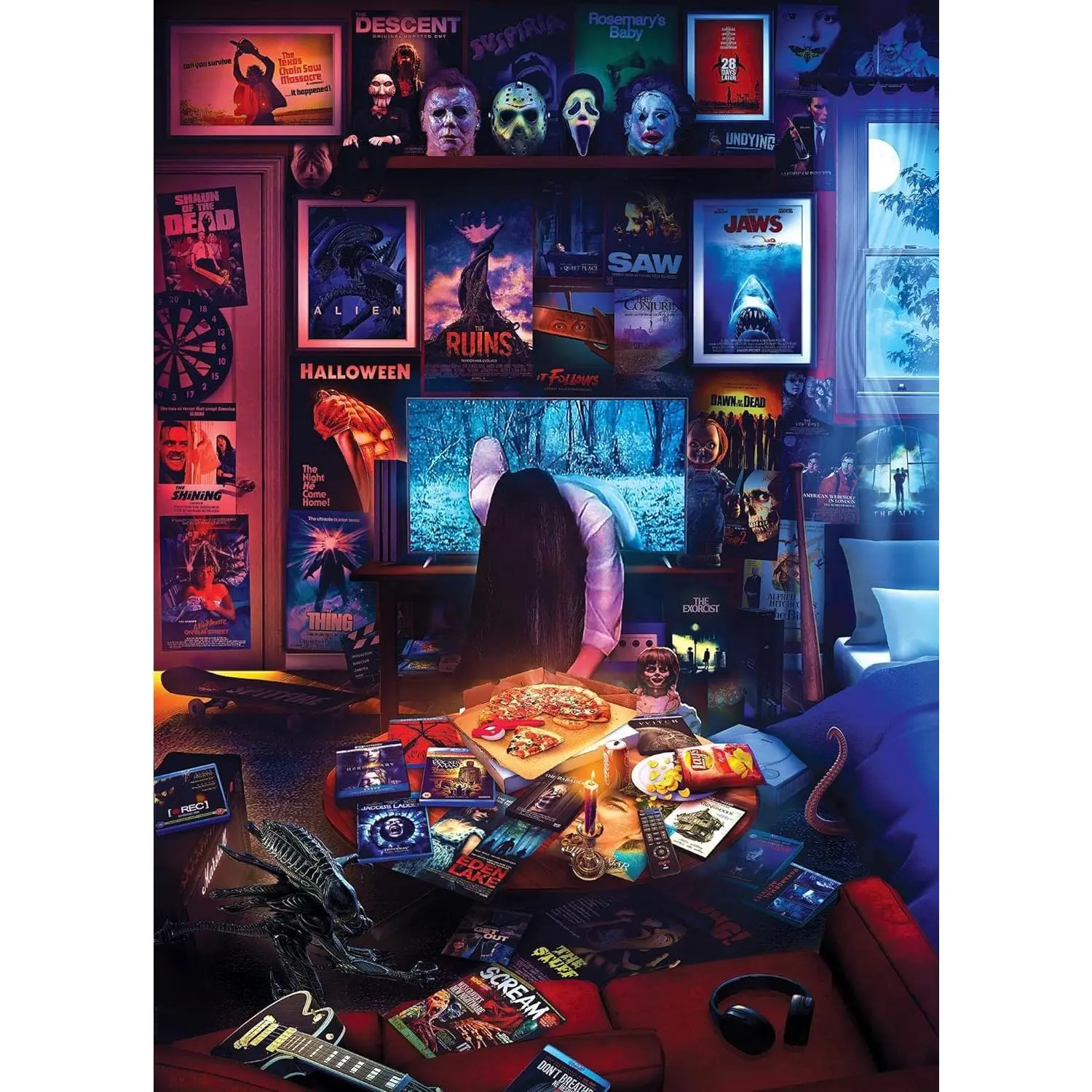 House of Horrors and Scary Movies 1000 Piece Jigsaw Puzzle By Rachid Lotf | Interactive Brain Teaser Board Game for Adults, Educational Toys & Games | 28 x 20 Inches