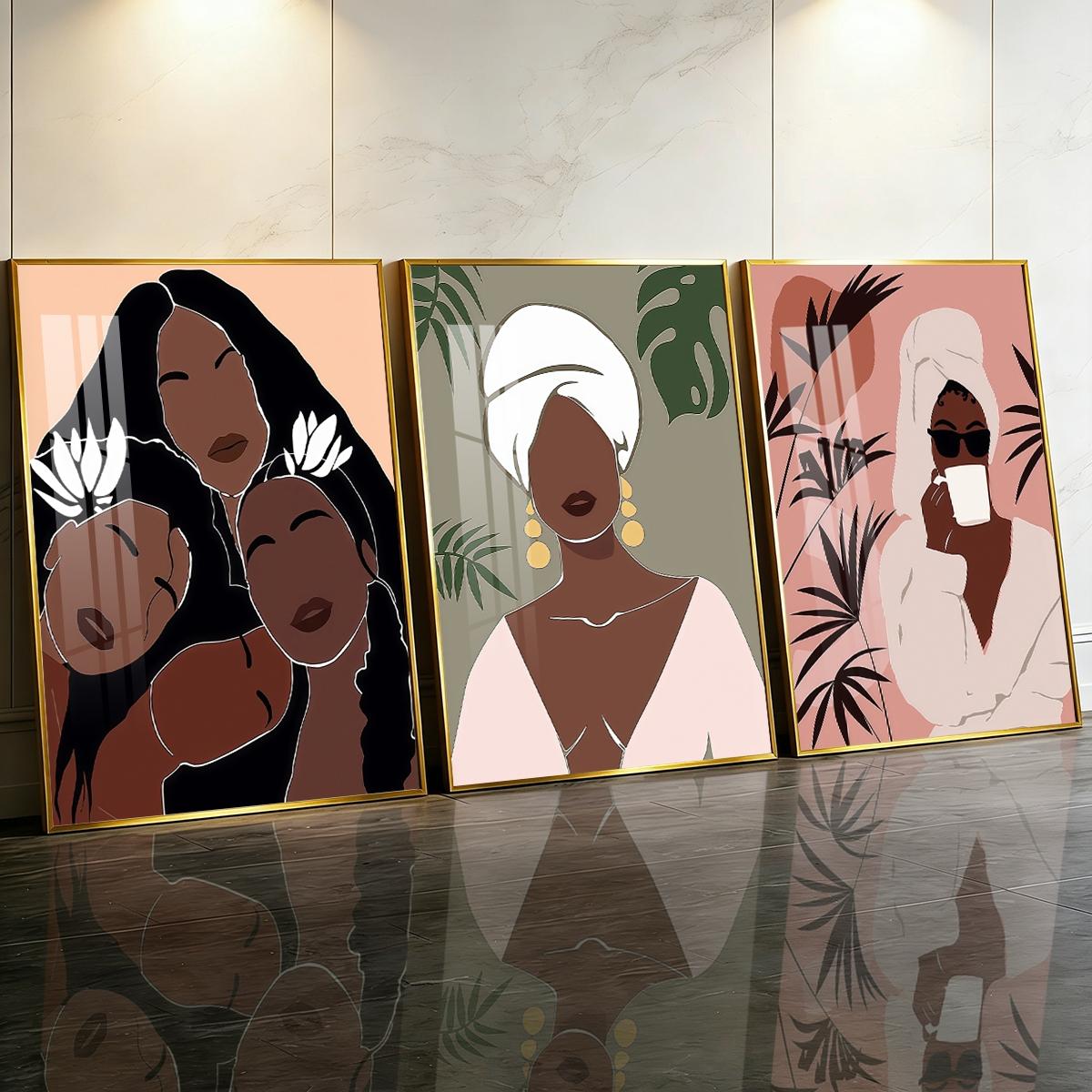 3 Counts Aluminum Alloy Framed Painting, Abstract Women Portrait Art Pictures, Home Decoration For Living Room, Bedroom, Office, Restaurant, Hallway Wall Decor, Odorless Print Artwork, Luxury Perfect Gift For Friends And Family