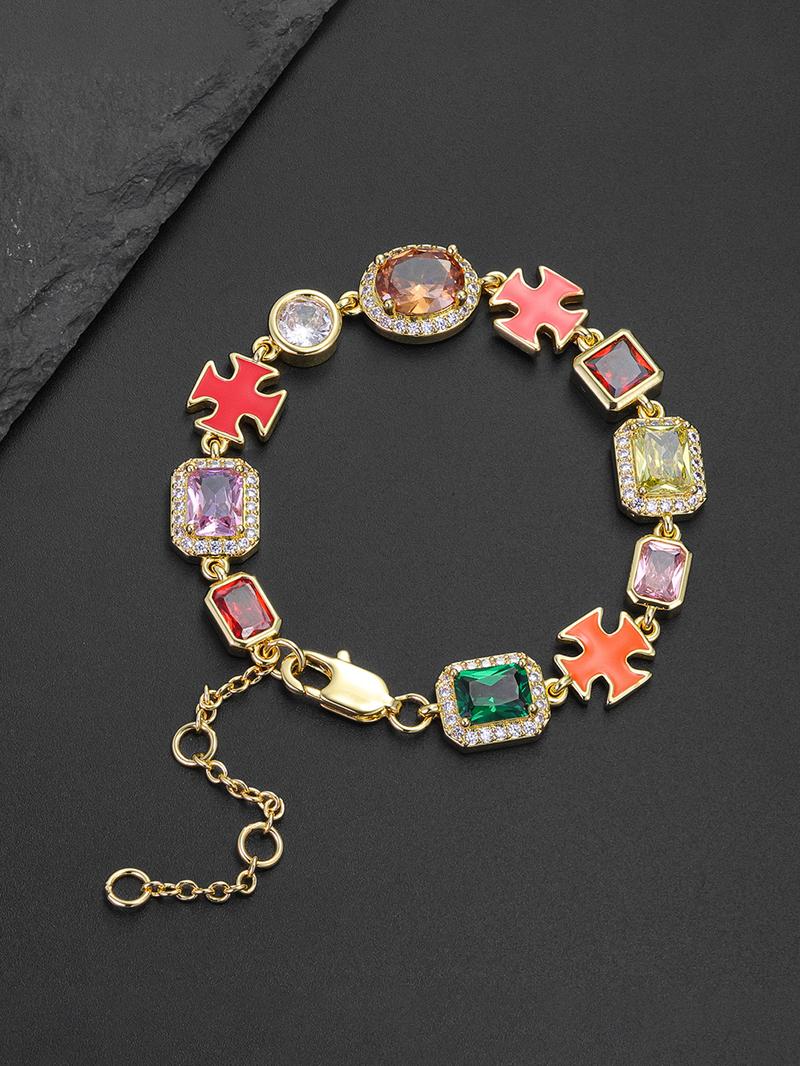 ICED CHICS Cross-Drip Oil Colored Cubic Zirconia bracelet, geometric cube Sugar Hip-hop bracelet, birthday gift, party, suitable for important occasions to wear, enhance temperament, sense of sophistication, suitable for both men and women