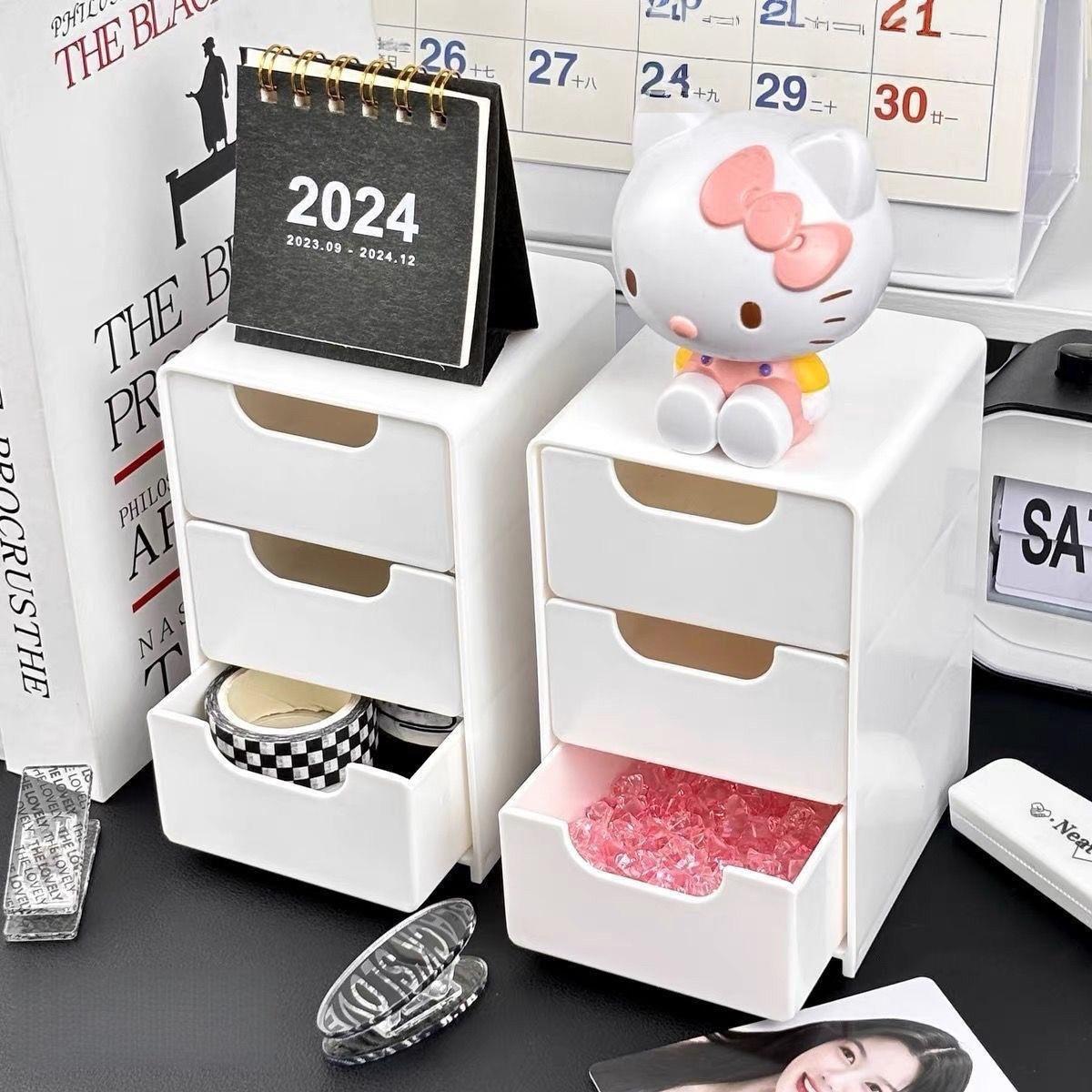 2-Piece Three-Tier Drawer Storage Box, Fashion Style, Hair Accessories Jewelry Organizer, Desktop Small Item Holder, Stackable Plastic, Multi Compartment, Jewelry Storage Unit