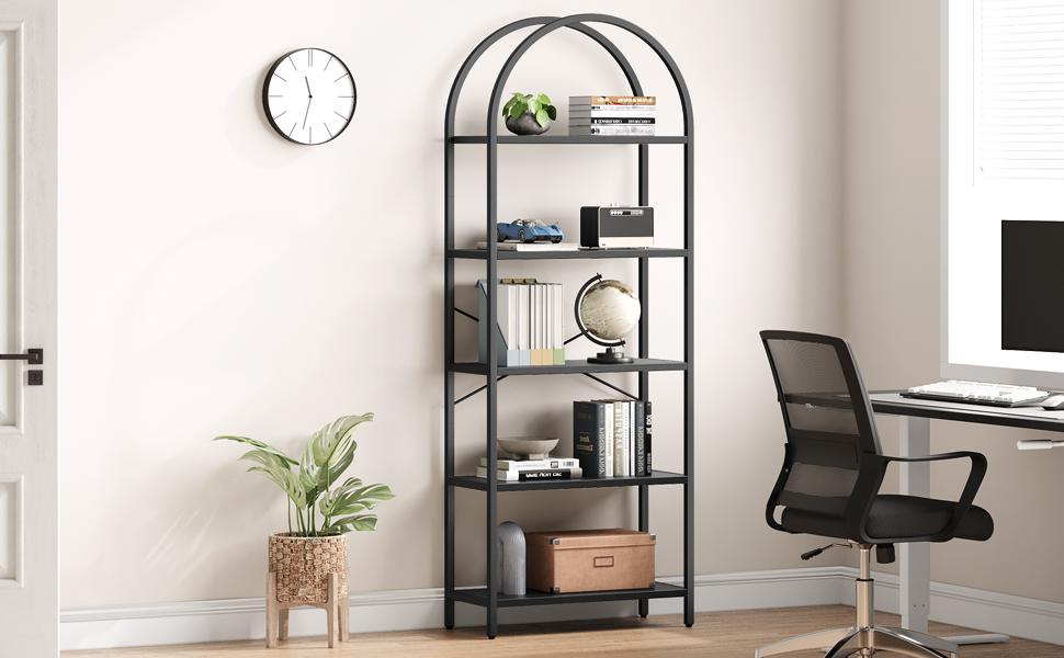 Bookshelf 5 Tier Bookcase Arched Display Racks Tall Standing Bookshelves Metal Frame Open Storage Rack Shelf Large Black Book Shelf for Bedroom, Living Room, Home Office Bookshelf 5 Tier Bookcase Arched Display Racks Tall Standing Bookshelves Metal Frame Open Storage Rack Shelf Large Black Book Shelf for Bedroom, Living Room, Home Office