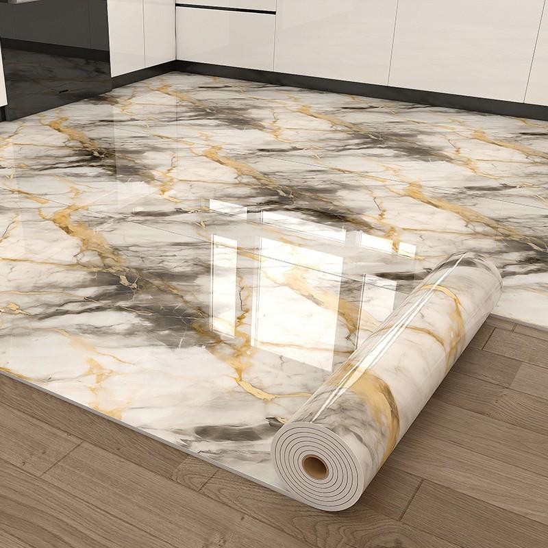 Self Adhesive Vinyl Floor Tiles, 15.74" x 118.11", Bianco Marble Pattern - Peel & Stick, DIY Flooring for Kitchen, Dining Room, Bedrooms & Bathrooms