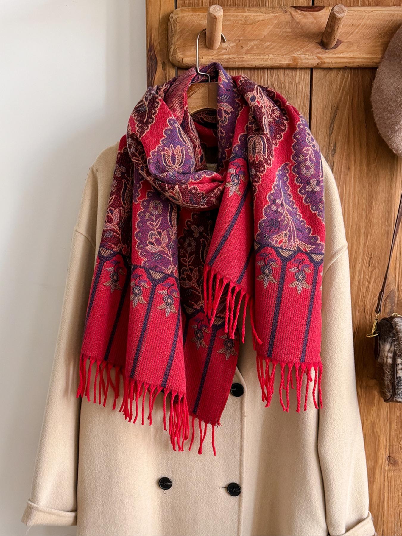 Cozy Ethnic Print Boho Style Scarf for Fall & Winter, Soft Woven Shawl for Men Women Daily Wear, Casual Fashion Accessory