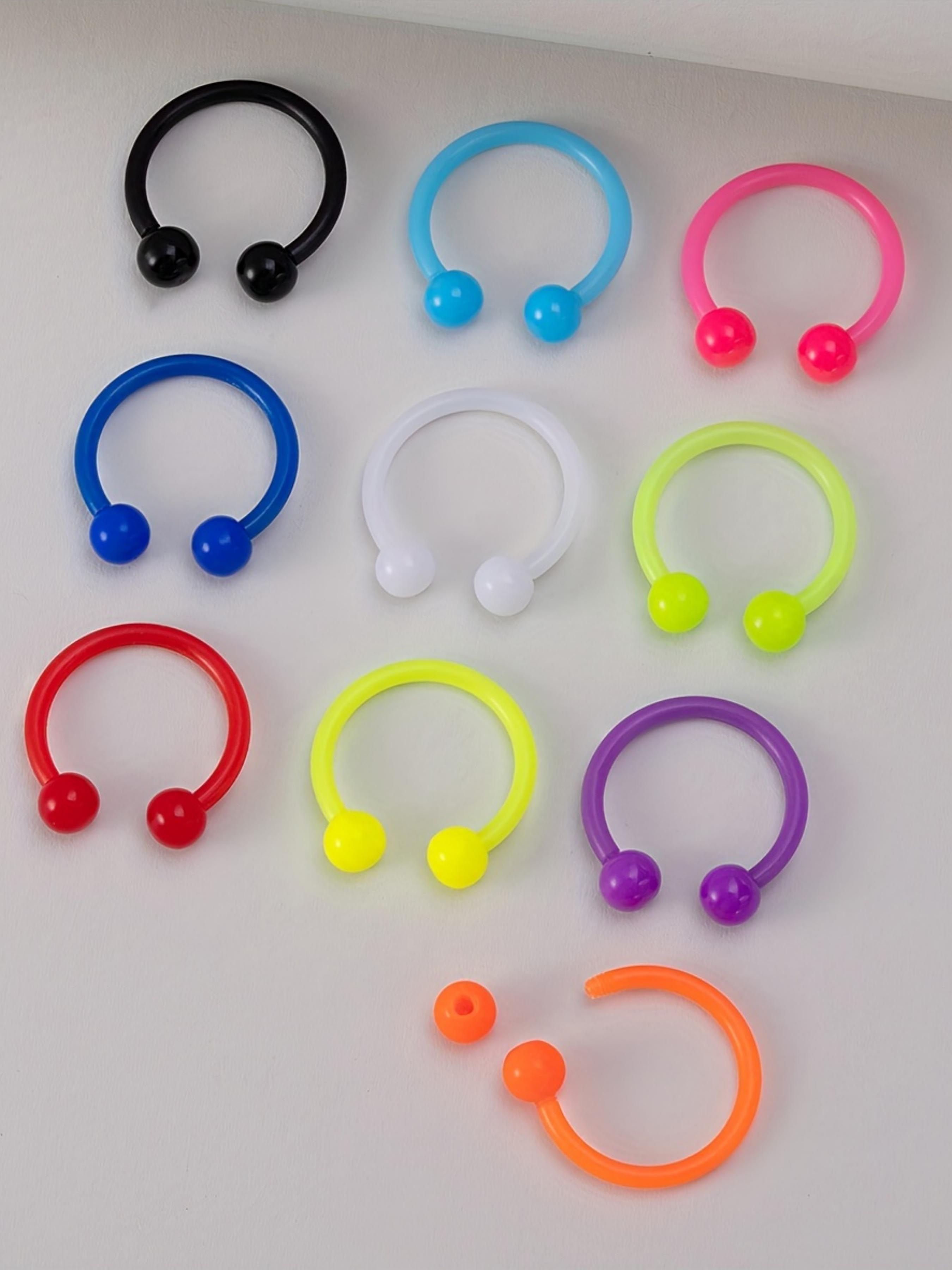 10pcs Flexible Horseshoe Colorful Nose Rings, Hoop Acrylic Boiflex Lip Eyebrow Retainer, Septum Piercing Cartilage Earrings, Body Piercing Accessories, Septum Clicker, Nose Rings Hoops, Nose Ring Jewelry