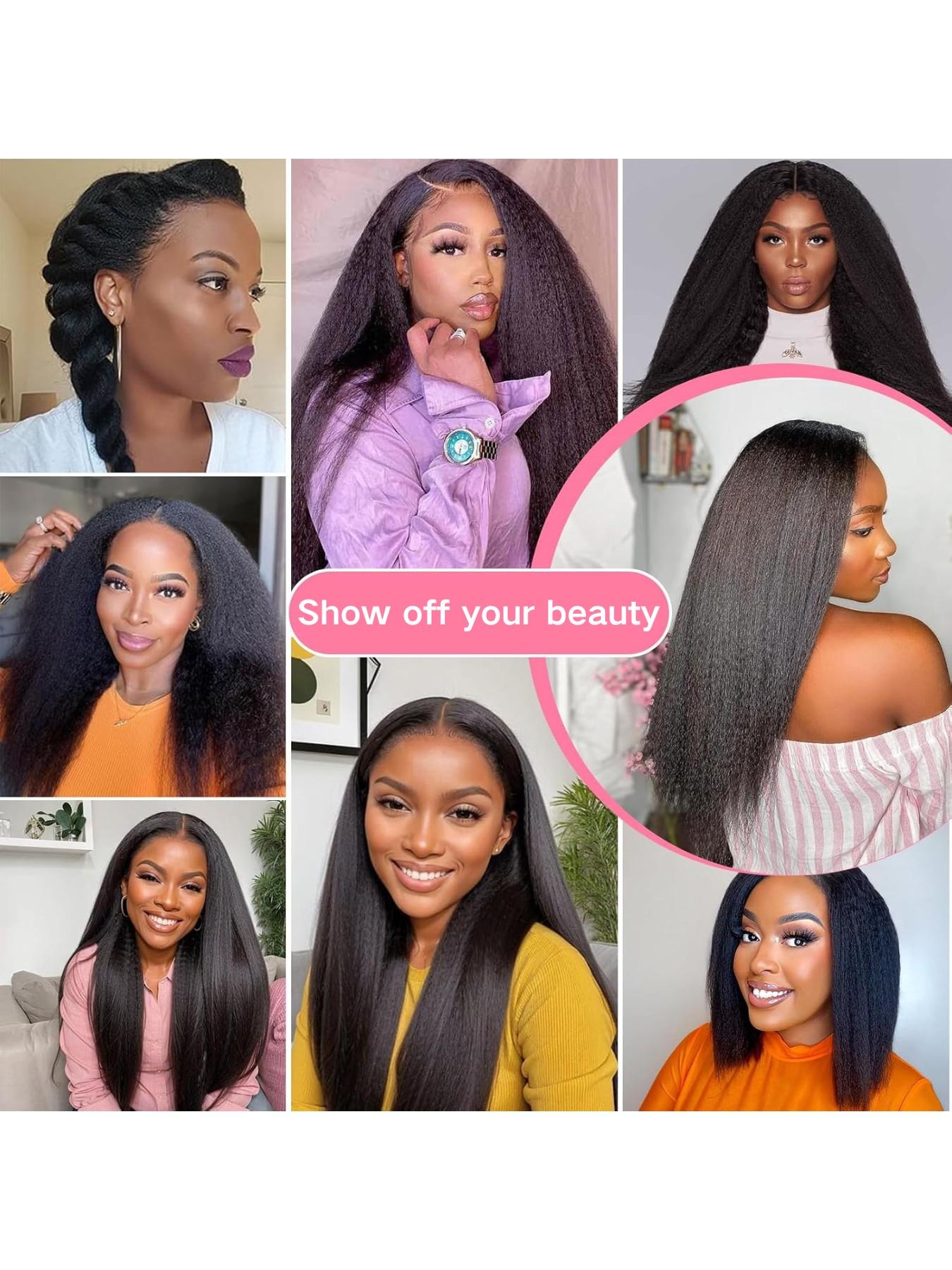 20"/22"/24"/26" 7-piece Yaki clip-in synthetic straight hair extensions with 16 clips, suitable for Black women, seamless volume-adding hair pieces, natural black
