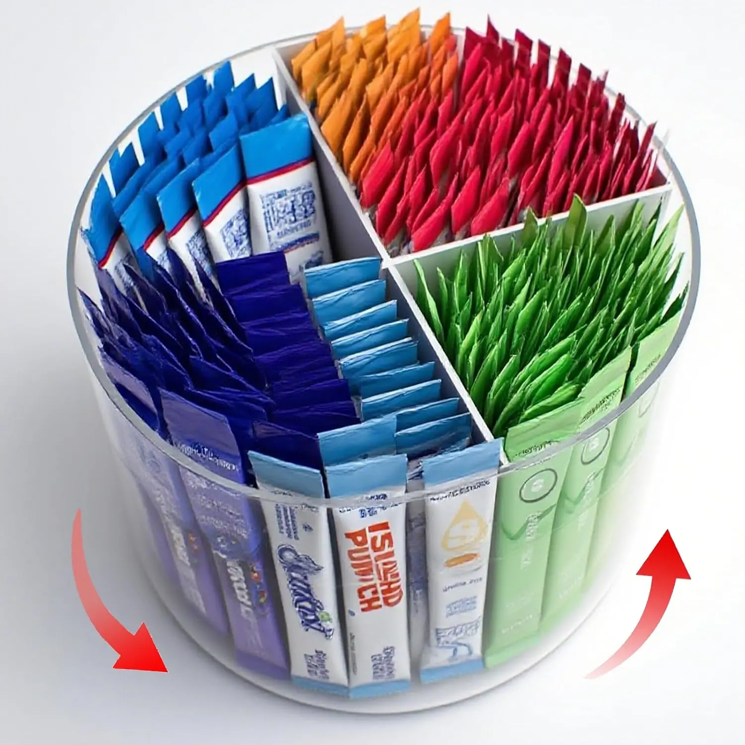 360° Spinning Drink Packet Organizer, Clear BPA-Free 4-Section Clear for Coffee, Sugar & Drink| Stackable & Pantry Container