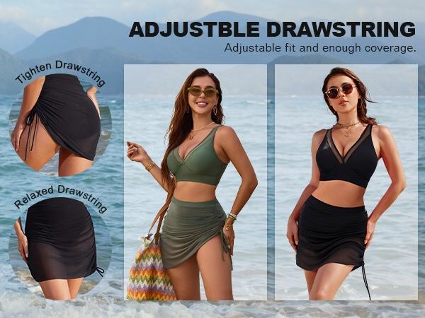 Blooming Jelly Mesh Sarong Wraps Bathing Suits Womens High Waisted Tummy Control Bikini beach Sets