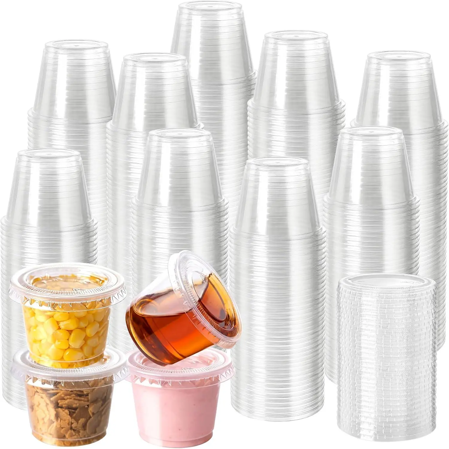 100PACK 1oz Plastic Portion Cups with , Condiment, Jello Shot Cup