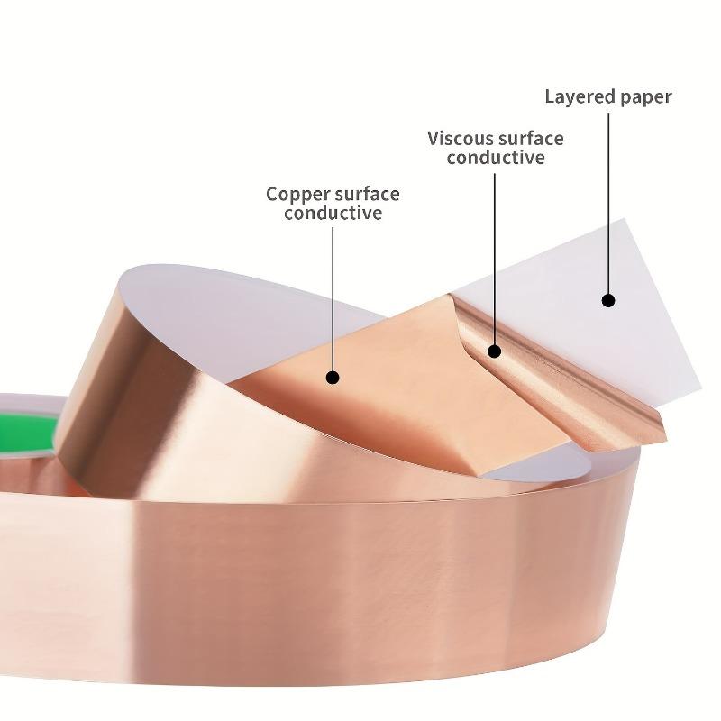 Copper Foil Tape (Metallic, 1.18 in x 66 ft) with Conductive Adhesive – Suitable for Guitars, EMI Shielding, Crafts, Electrical Repairs, and Grounding