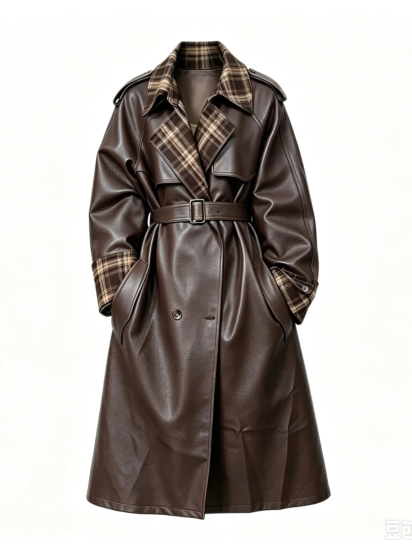 Women's Faux Leather Long Coat, Belted Waist Vintage Loose Fit Long Sleeve Top, Perfect for Fall & Winter Streetwear