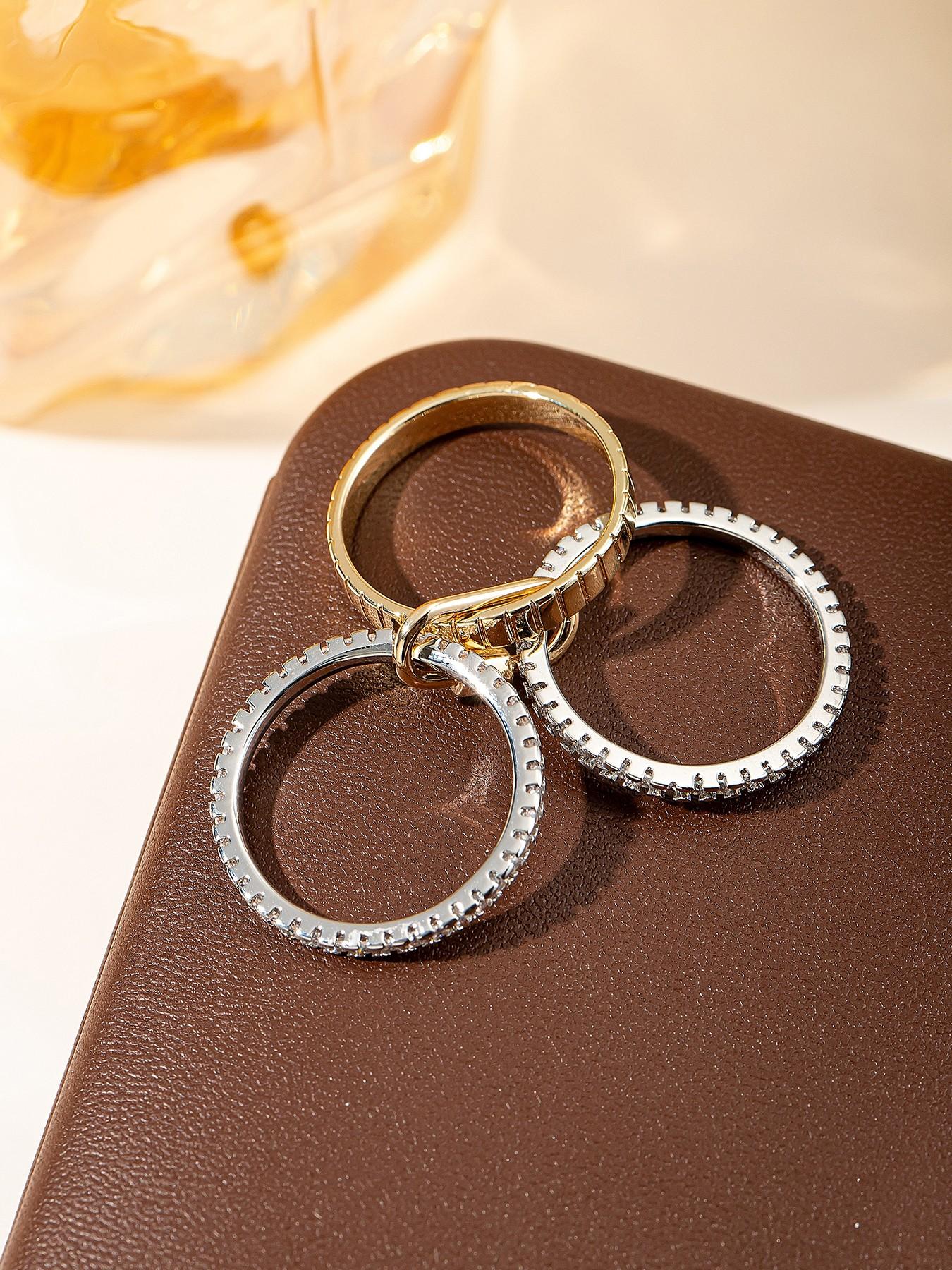 Personalized Two-Color Four-Ring Elegant Stackable Design Women Ring, Valentine Wedding Party Gift, Casual Copper Jewelry Accessory