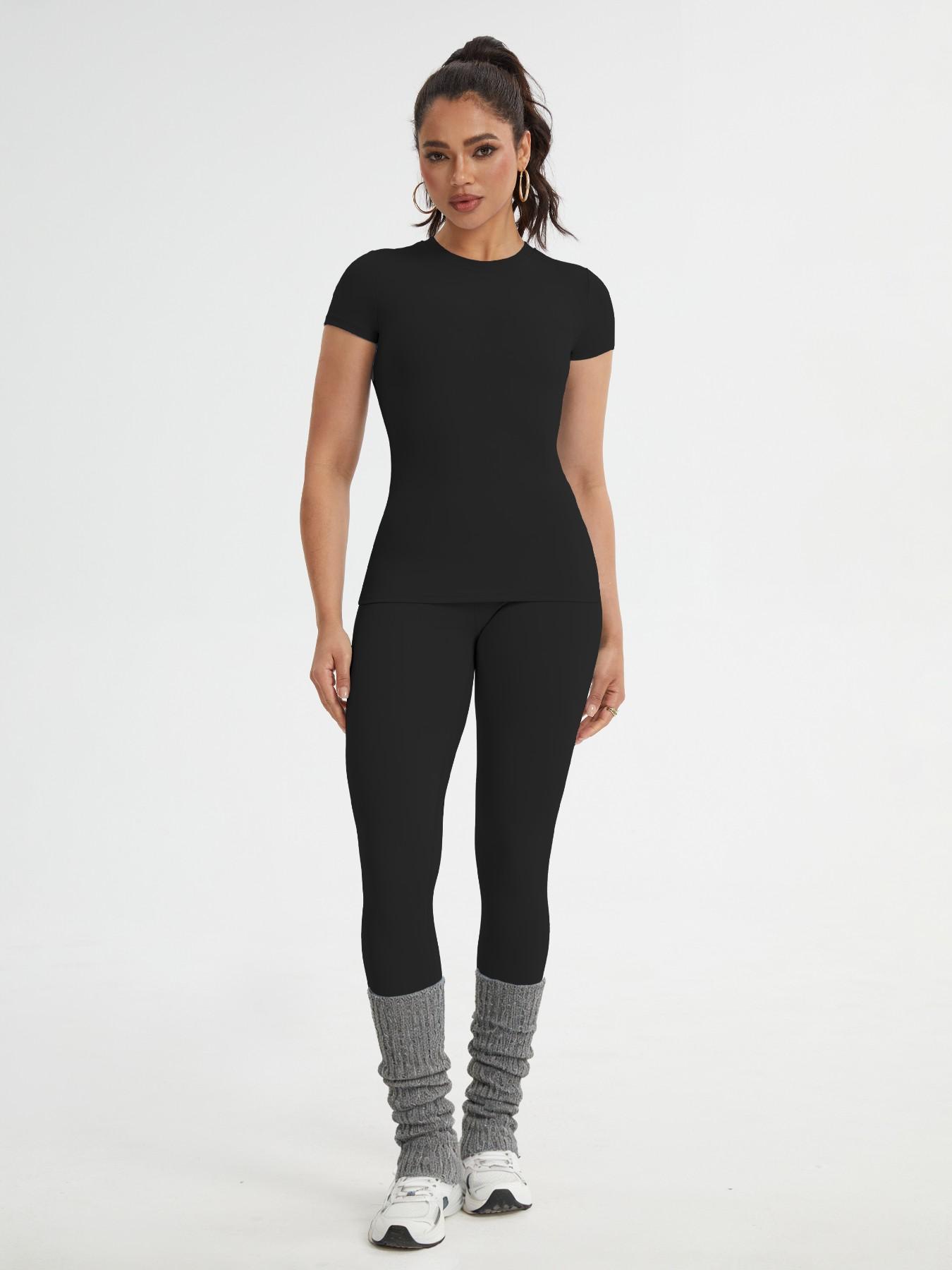 Women's Sportswear Set, Slim-Fit Short Sleeves & High-Waisted Yoga Pants, Ideal for Gym Running Outdoor Activities, Gym Yoga Outfit