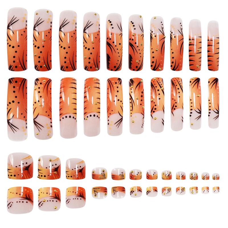 Orange Fake Nails Kit with Nail File & Tape, 48pcs/set Glossy Long Square False Finger and Toe Nails for Women & Girls Orange Fake Nails Kit with Nail File & Tape, 48pcs/set Glossy Long Square False Finger and Toe Nails for Women & Girls