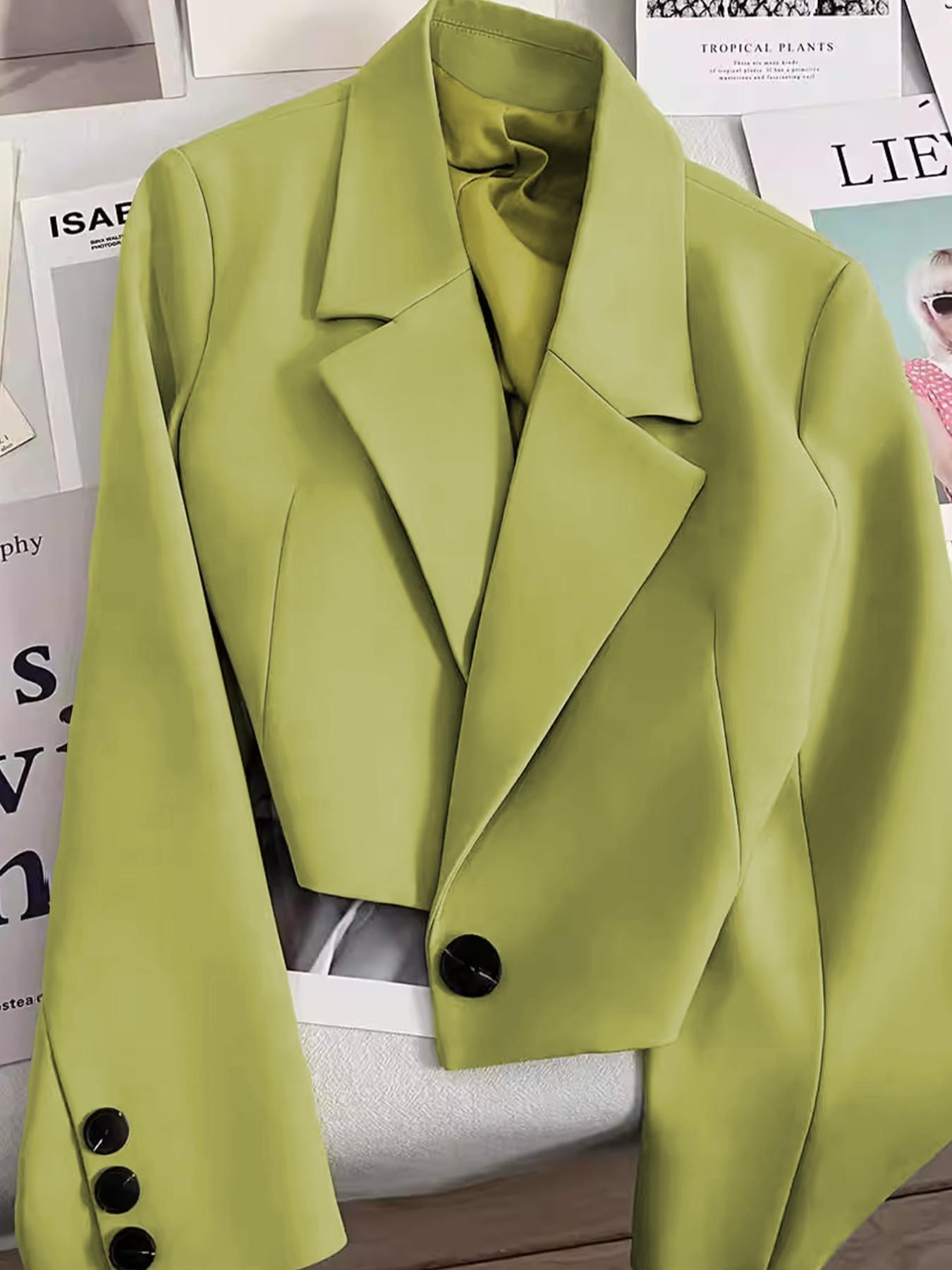 Classic Short Women's Blazer, Simple Single Button Design, Loose Fit, Long Sleeve, All Seasons, Versatile Office & Casual Wear