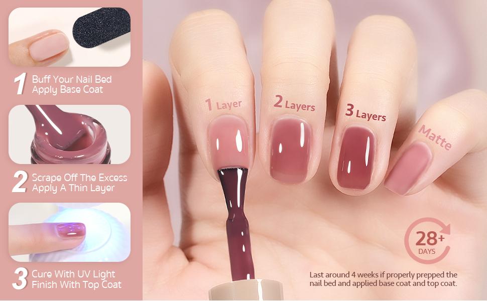 GAOY Rose Garden Jelly Gel Nail Polish of 6 Transparent Nude Red Pink Brown Colors Sheer Gel Polish Kit for Salon Manicure and Nail Art DIY at Home