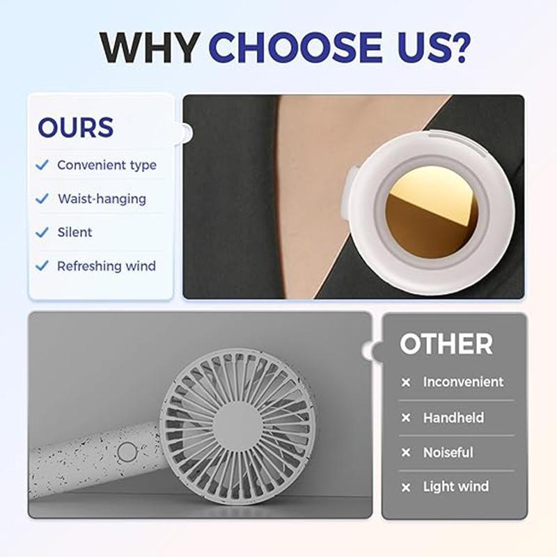 WestDeer Portable Silent Mini Bladeless Electric Fan,Adjustable 3-speed Suspended Waist Fans,Phone Cooling Fan,Personal Fan,Rotating BodyFan Suitable for Outdoor Travel,fathersdaygift,rechargeable personal fan,handheld turbo fan,Perfect Gift