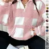 【Black Friday】Women's Plaid Half-Zip Drop-Shoulder Fleece Sweatshirt, Casual Long-Sleeve Stand-Collar Pullover for Daily Wear & Spring and Fall