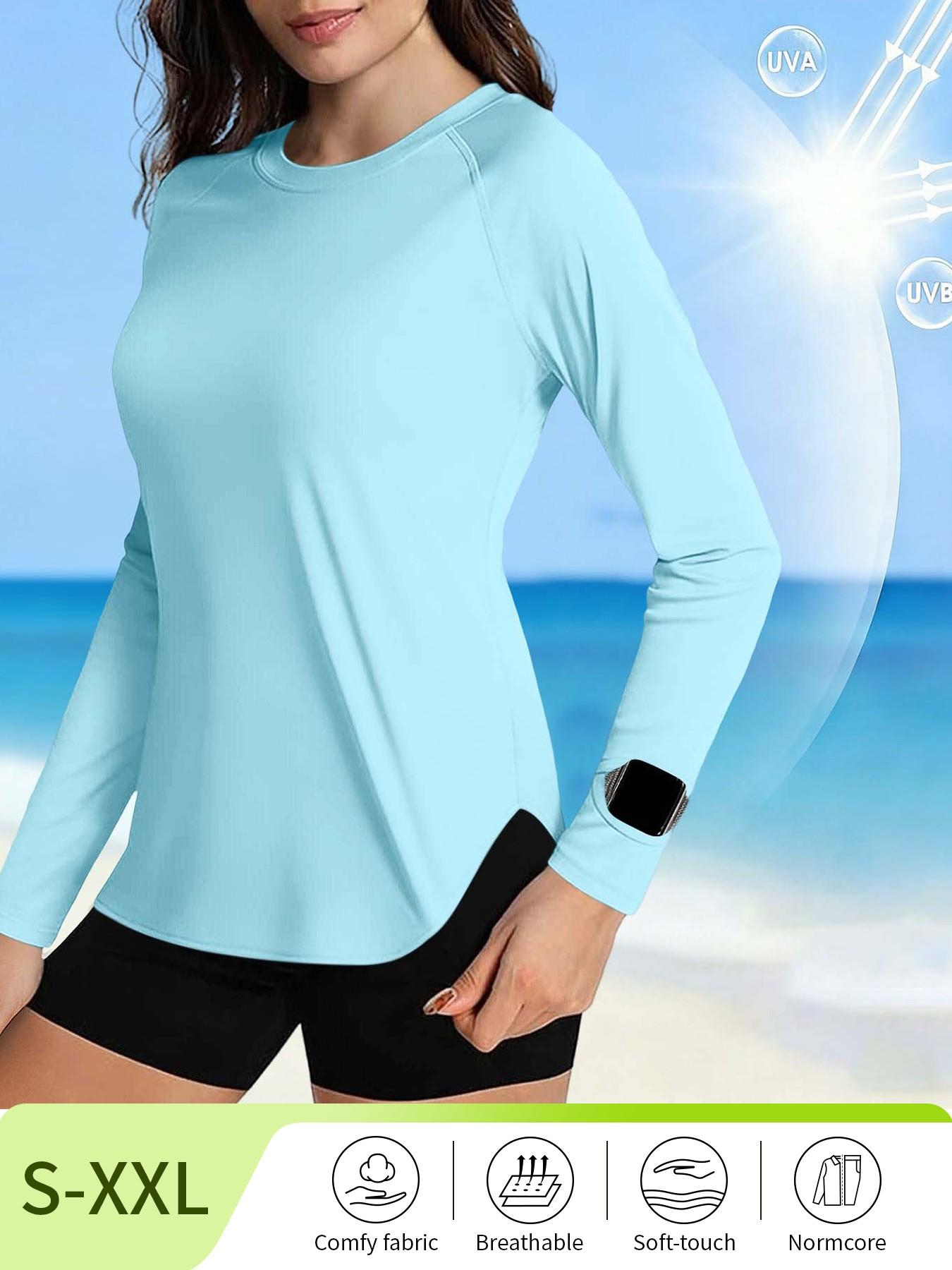 Women's Sun Protection Long Sleeve Athletic Tops, Anti-UV Quick Dry Lightweight Anti-Chafing Shirts, Outdoor Blouses for Hiking Travel & Workout