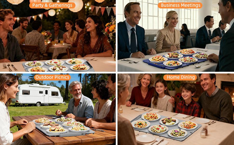 COWSAR Ultra-Thin Electric Food Warming Mat – Full-Surface Fast Heating with 3-Level Temp Control & Child Lock, Auto Shut-Off, Rollable Silicone Heat Pad for 6 Plates, Home, Party & Travel Use