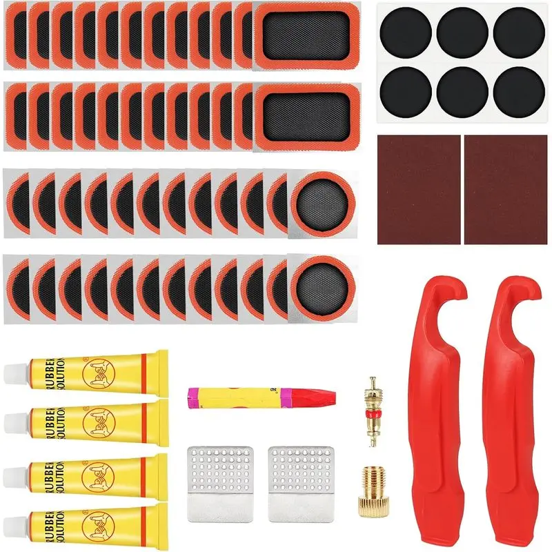 Outdoor sports 80pcs Bike Tire Repair Kit, Self-Adhesive Bike Tire Patch Kit |   Bike Tool Kit With Portable Storage Box and Vae Converter, Bike Repair Kit for Mountain Bikes, Commuter Bikes, Motorcycles