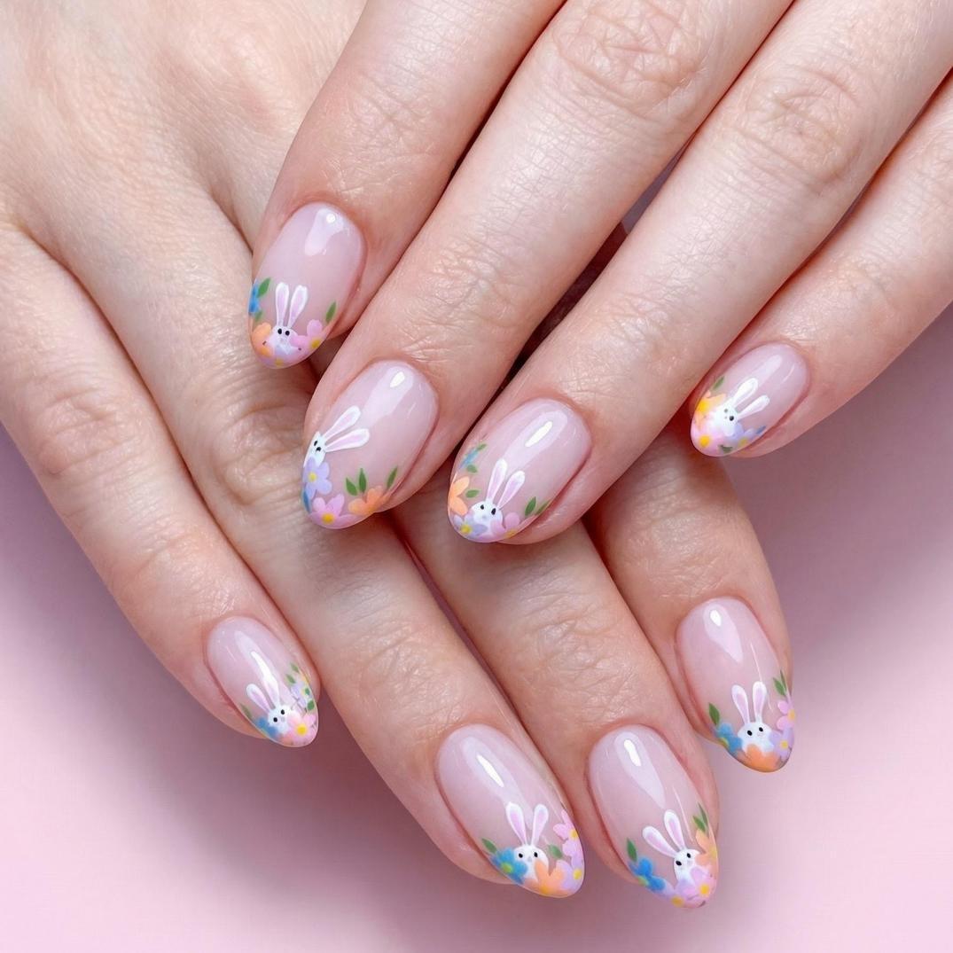 Handmade False Nails, 24-Piece Set, Bunny Design, Romantic and Elegant, Perfect for Daily Dates and Special Occasions