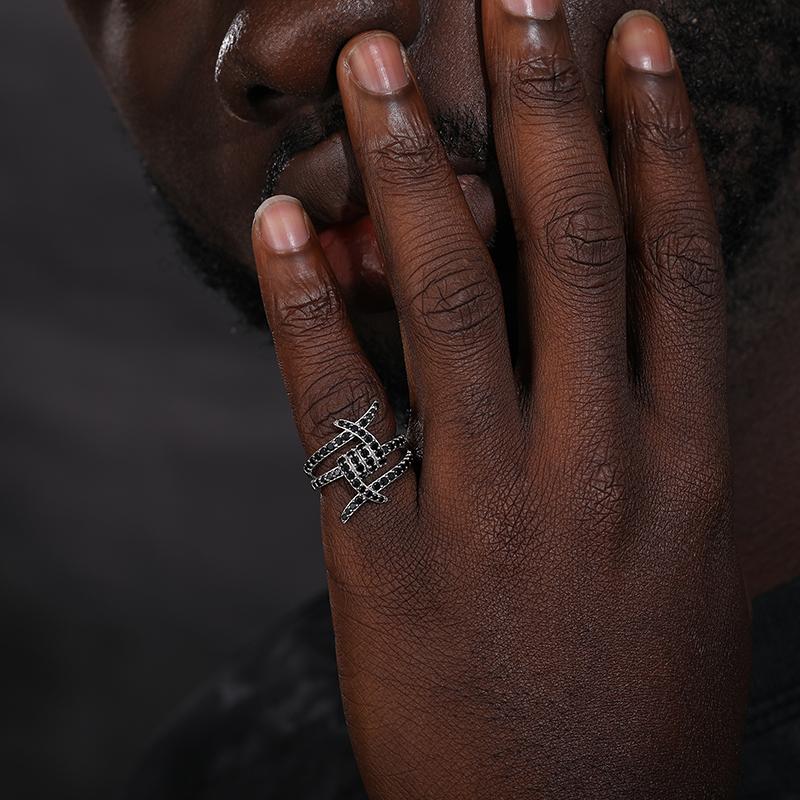 【#R286】UCCIYO Lab-Created Moissanite S925 Sterling Silver Moissanite Ring Black Ring Suitable for Men and Women Hip Hop Jewelry Gifts