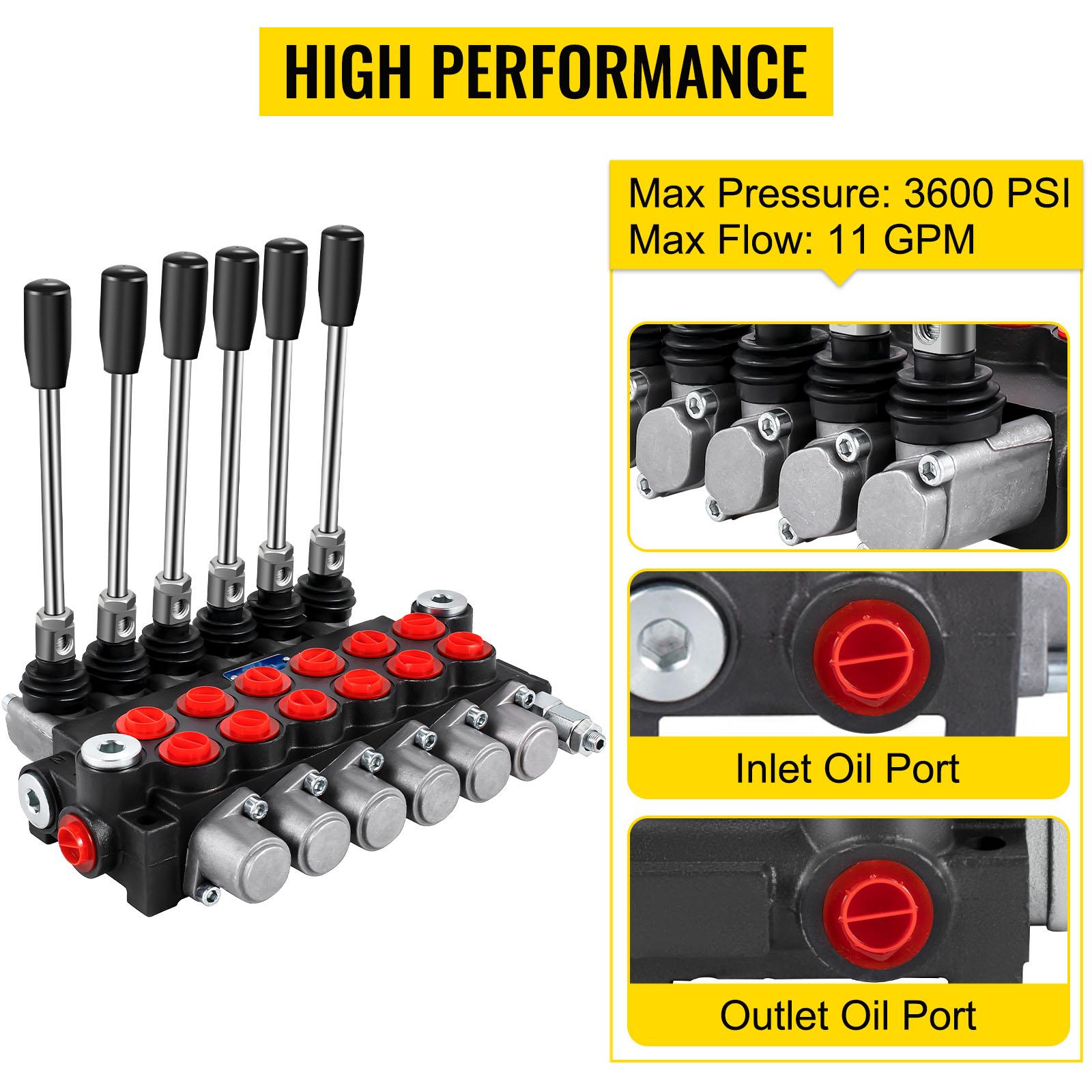VEVOR P-Iron Chrome Hydraulic Directional Control Valve - 6 Spools, 11 GPM, 3600 PSI Loader Valve for Tractors, Tanks with Press-Punching Machines Compatibility