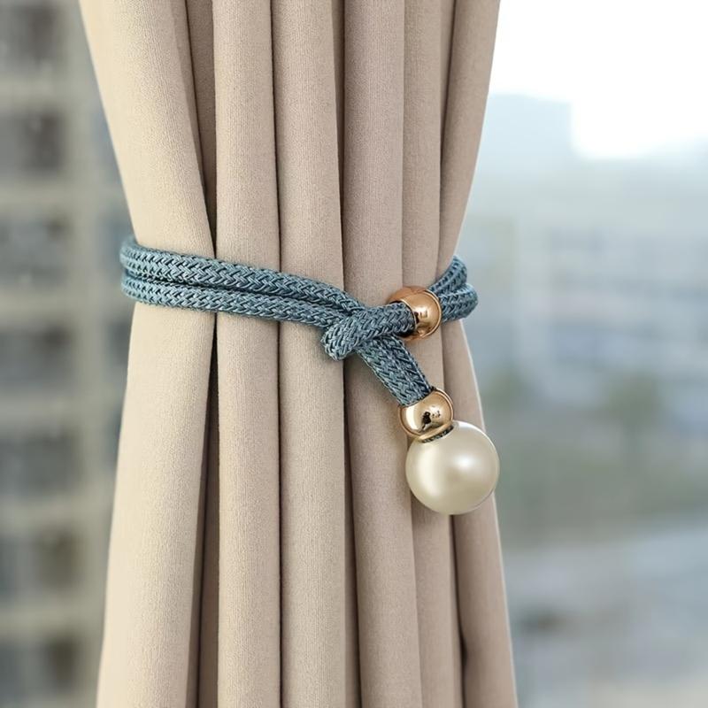 Elegant Faux Pearl Decor Curtain Tieback, 2 Counts Adjustable Rope Holdback, Chic Curtain Accessories for Home Decor, Interior Decoration Accessories
