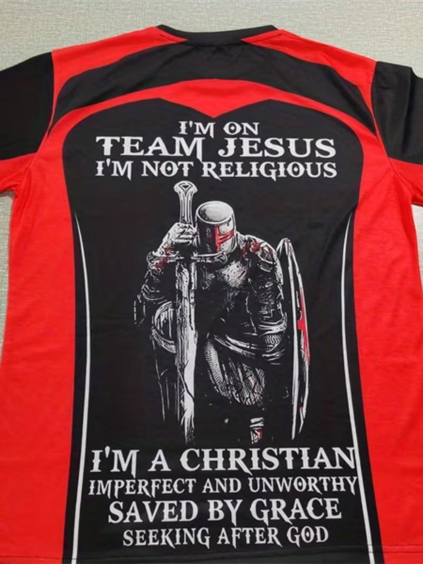 Men's Short Sleeve 3D T-Shirt, Templar Knight Cross Warrior Crew, Outdoor Casual Printed Top, Slim Fit, All Seasons