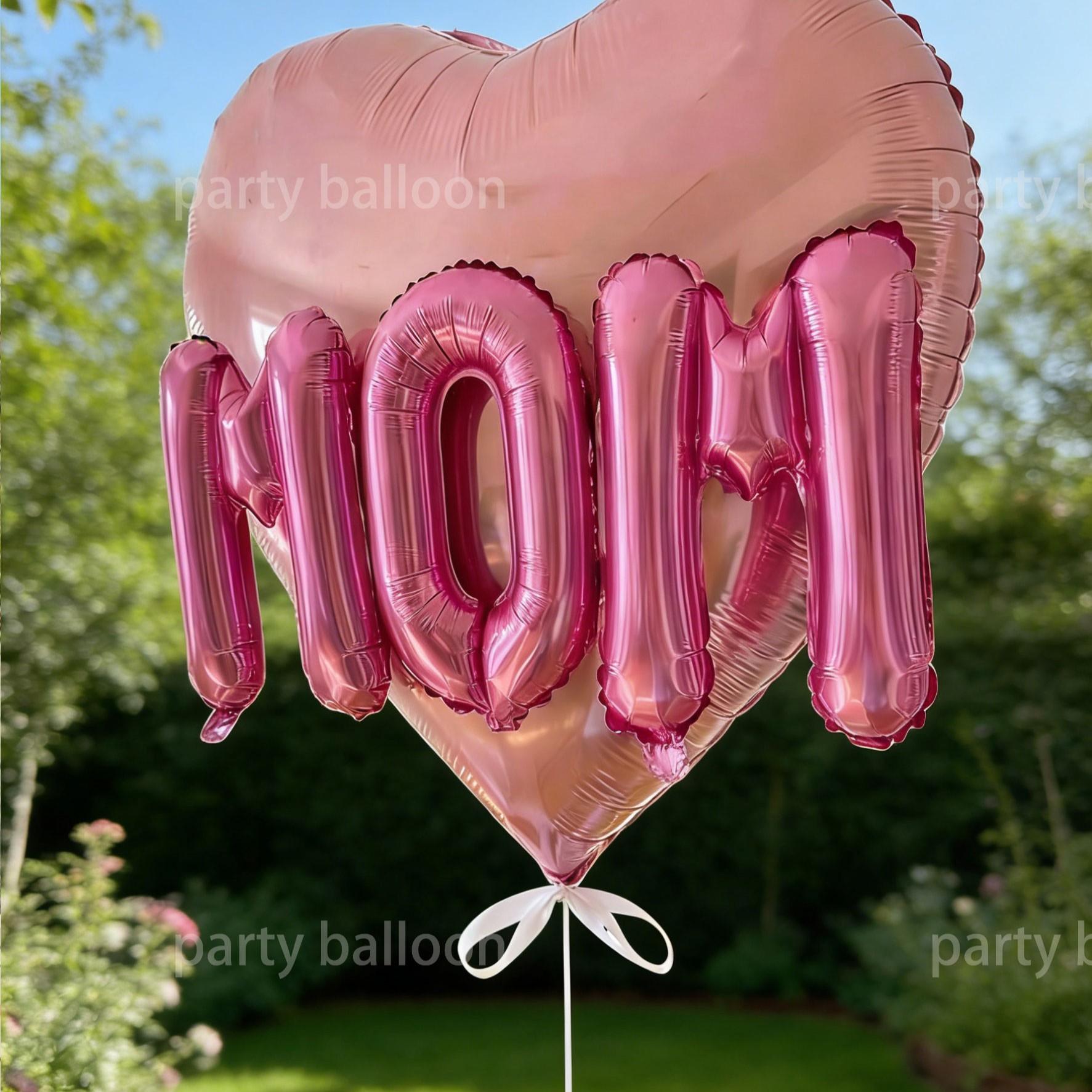 6 Heart Foil Balloons Set, Mother's Day Gift, 32 Inch Love Heart, 16 Inch Mom Letter, Home Decor, Party Props, Store Display