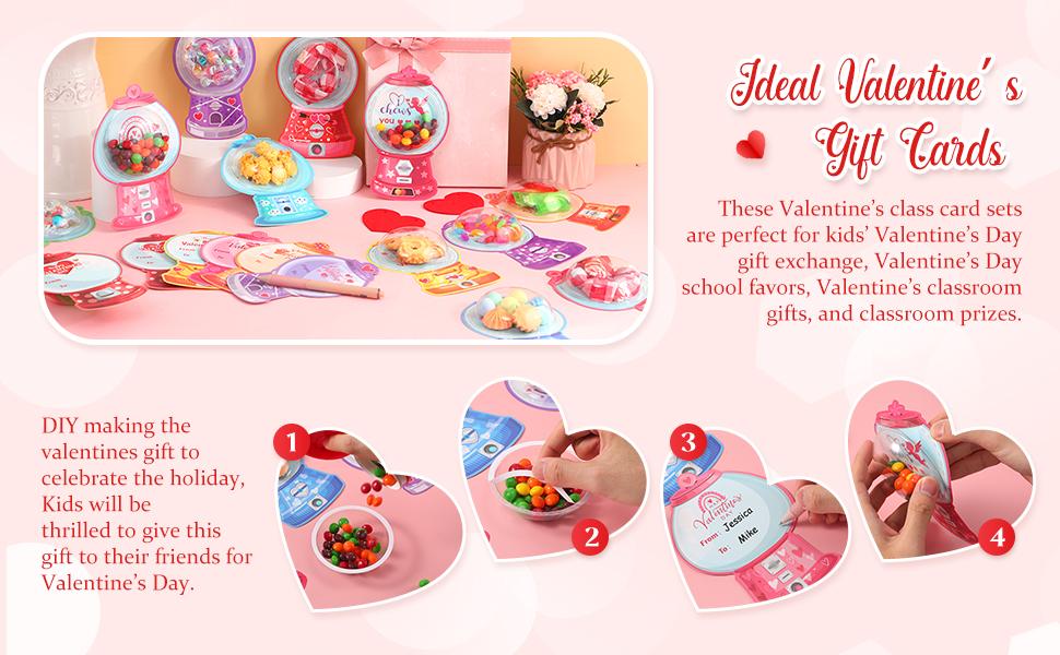 36/100 Pcs Valentine's Candy Cards Kids Gifts Set with Plastic Domes DIY Craft Treat Holder Bulk Class Valentines Candy Exchange Gifts for Couples Families School Party Classroom Gifts
