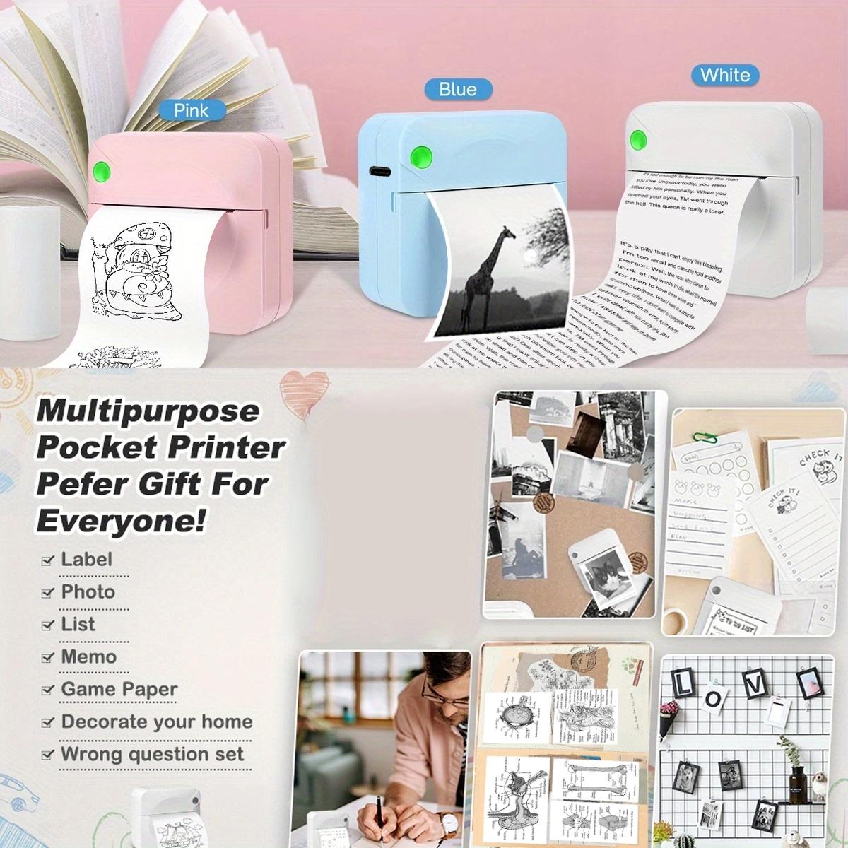 Portable Mini Printer, Thermal Inkless Sticker Maker, Inkless Label Printer with 5 Rolls of Color Stickers, Suitable For Photos, Diaries, Notes, And Memos, Compatible with iOS & Android, Portable Thermal Printers