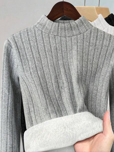 Women's Fall Winter Fashion Slim Fit Thermal Long Sleeve Tops Set, Casual Round Neck Fleece Lined Pullover, 3 Piece