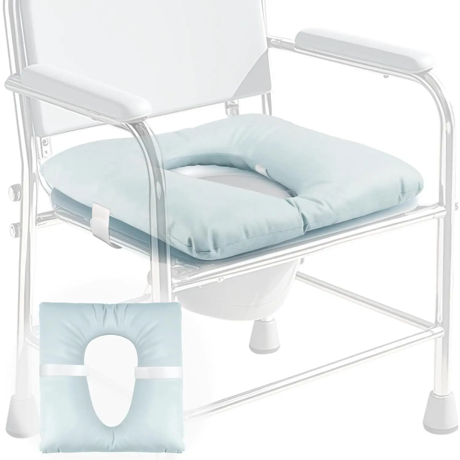 Bedside Commode Cushion Portable Seat Cushion for Toilet Shower Bedside Universal Fit Padded Commode Seat for Elderly 17x17 Toilet Seat Pad Cover with Fixing Straps Blue