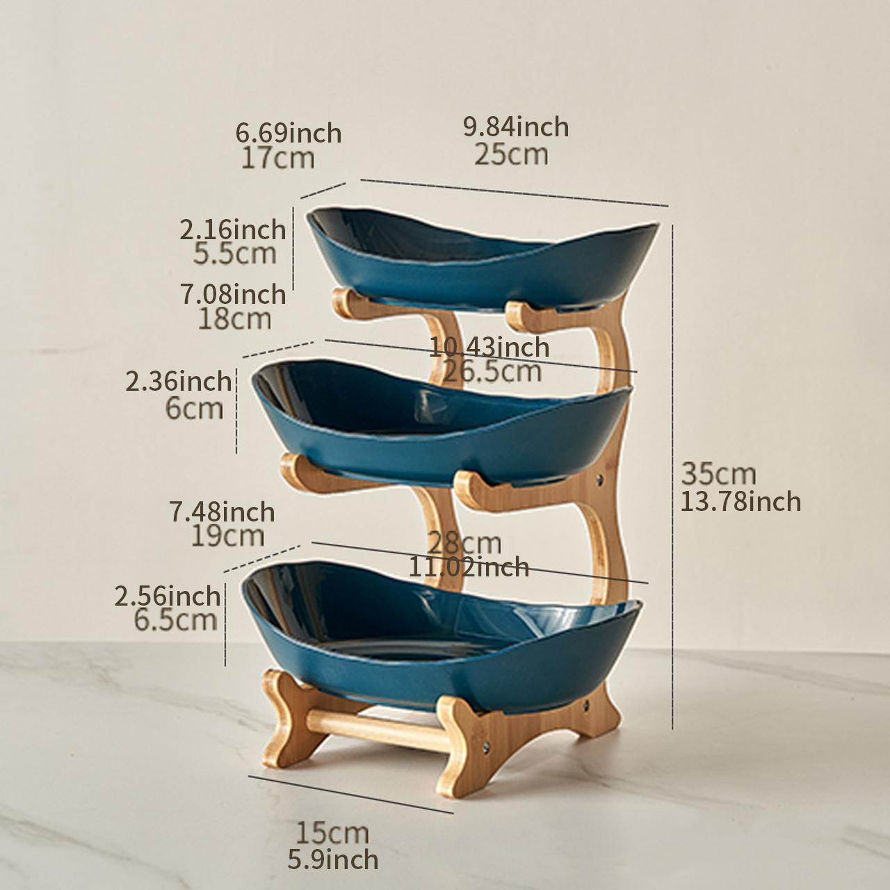 Colorful Fruit Basket Set with Wooden Stand, Plastic Bowls, Cake Stands, Biscuit Plates, Candy Buffet, Dessert Table Display, Perfect for Weddings & Parties