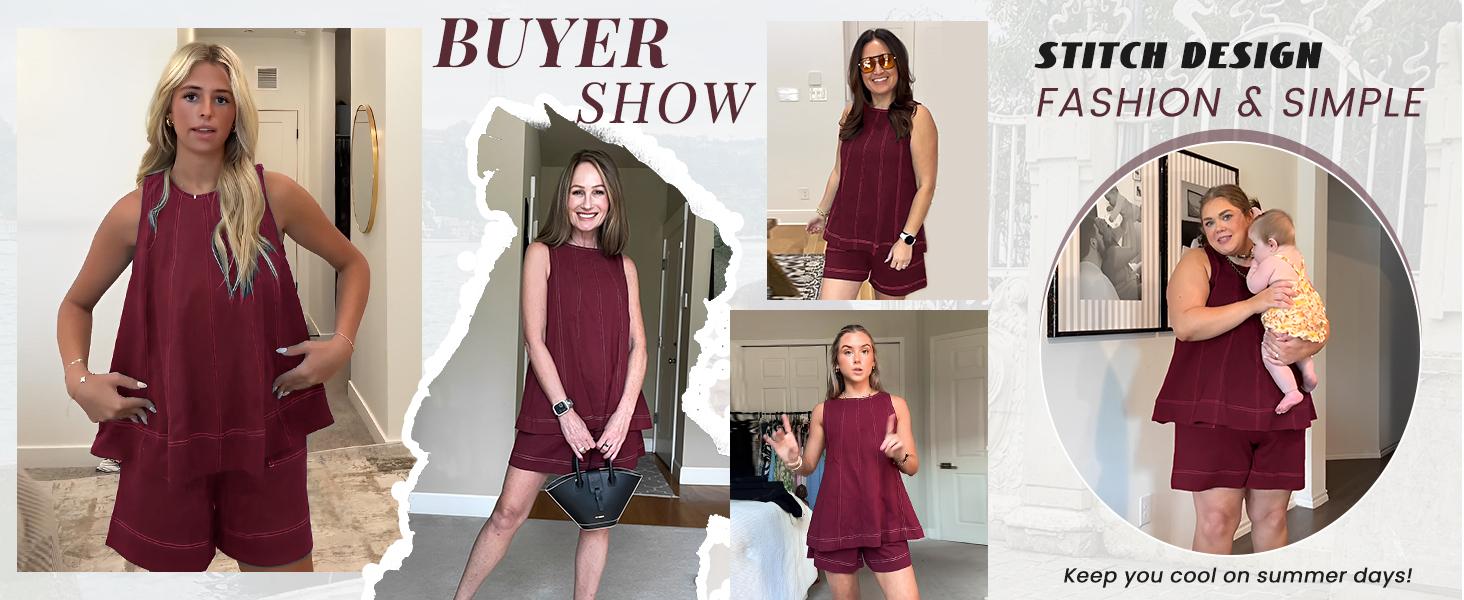 SCUSTY Women's Two Piece Outfit Cotton Matching Set A-Line Sleeveless Tank Tops and High-Waist Shorts with Pockets SCUSTY Women's Two Piece Outfit Cotton Matching Set A-Line Sleeveless Tank Tops and High-Waist Shorts with Pockets