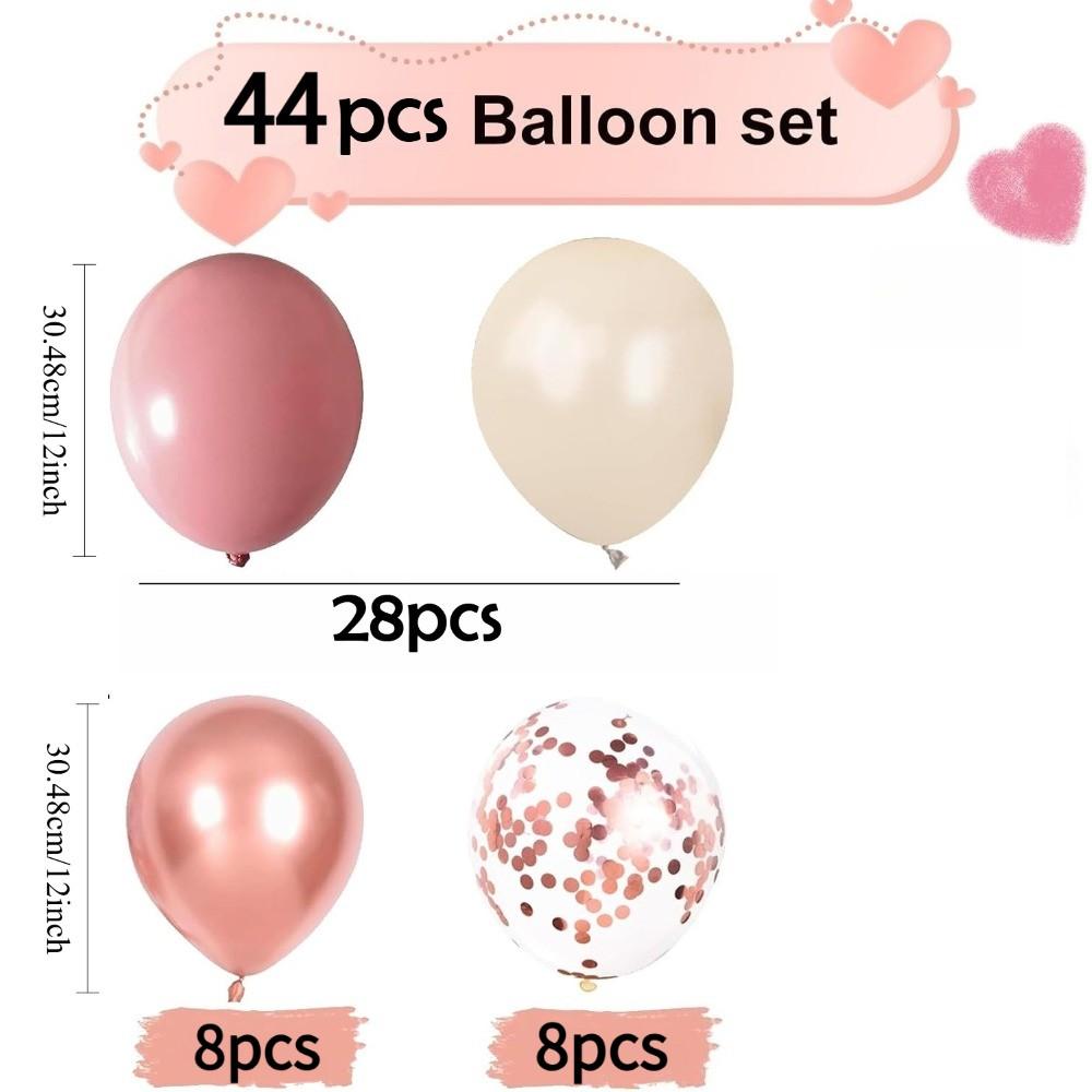 44 Pink and Rose Gold Balloon Set | 12 inch Pink, Beige, and Metal Rose Gold Paper Scrap Latex Balloons, Suitable for Baby Party, Children's Birthday, Girls' Party, Wedding Decoration, Anniversary Events, and Elegant Party Decoration