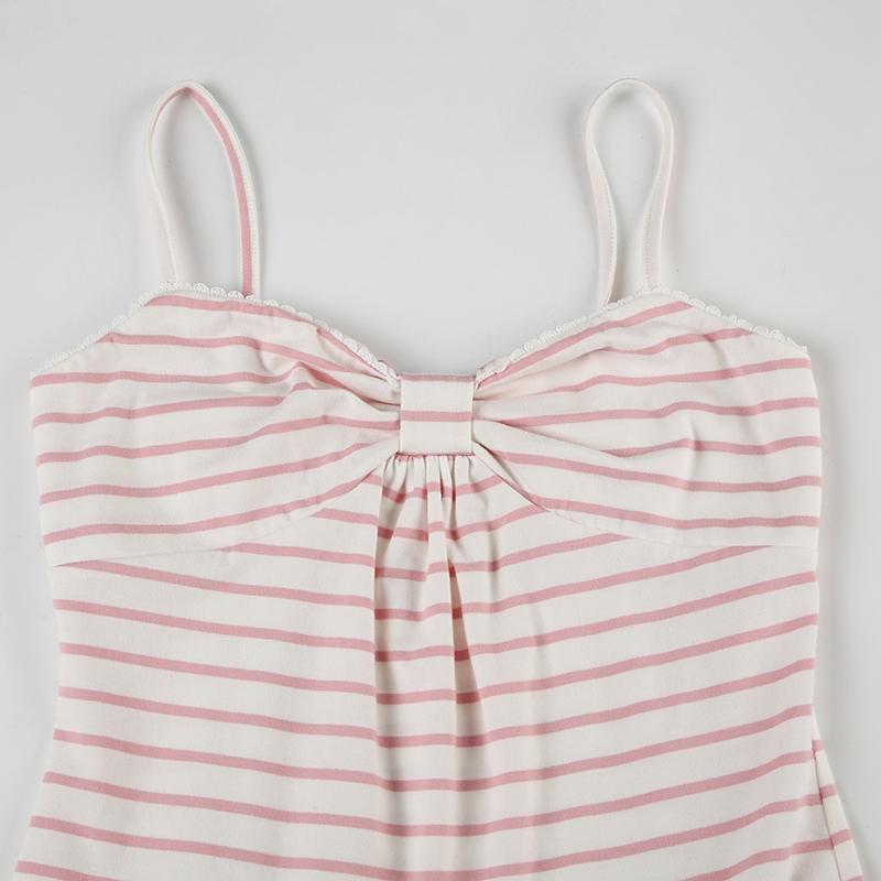 Sweet Striped A-Line Ruffle Spaghetti Strap Vest, Y2K Style Pleated Twist Fashion Top, Tight-Fitting Fall & Winter Women's Clothing