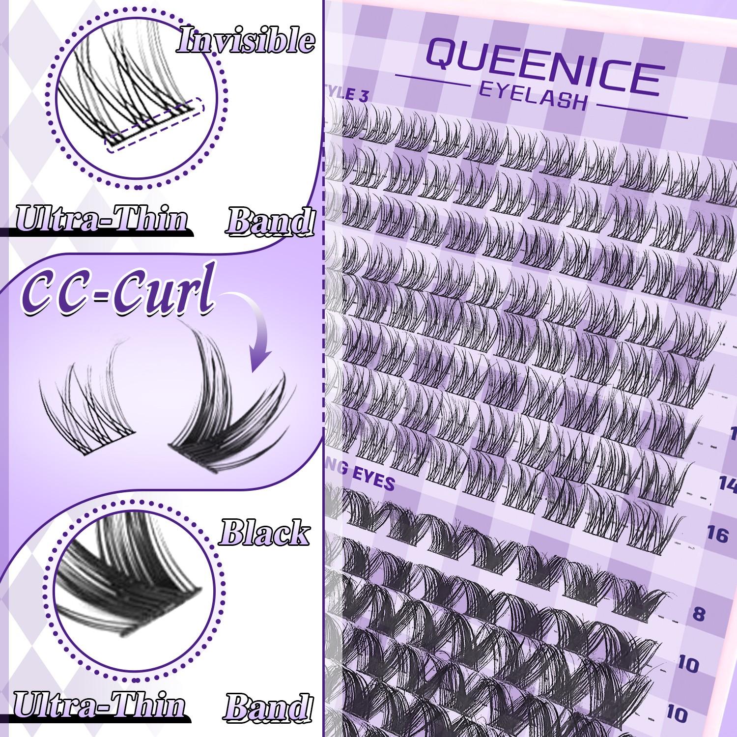 392pcs Individual Lash Clusters EyelashExtension Kit with Glue Tweezers RemoverCream CC Curl Mixed 8-16mm LargeCapacity Home DIY Beginners Friendly