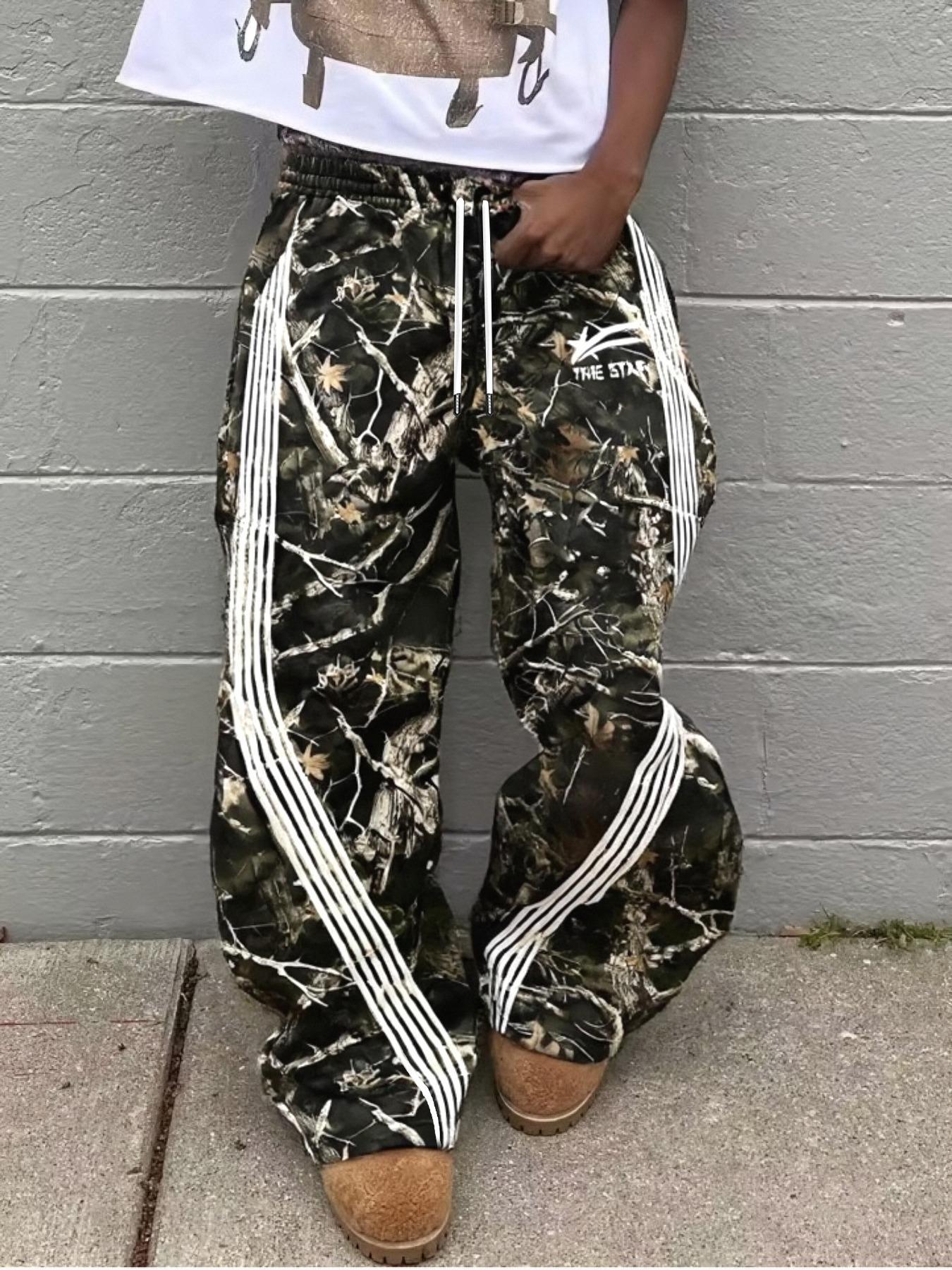 Men's Camo Print Straight Leg Sweatpants, Camouflage Sweatpants, Street Fashion Casual Regular Fit Camo Print Trousers for Daily Wear, Men's Bottoms for Summer