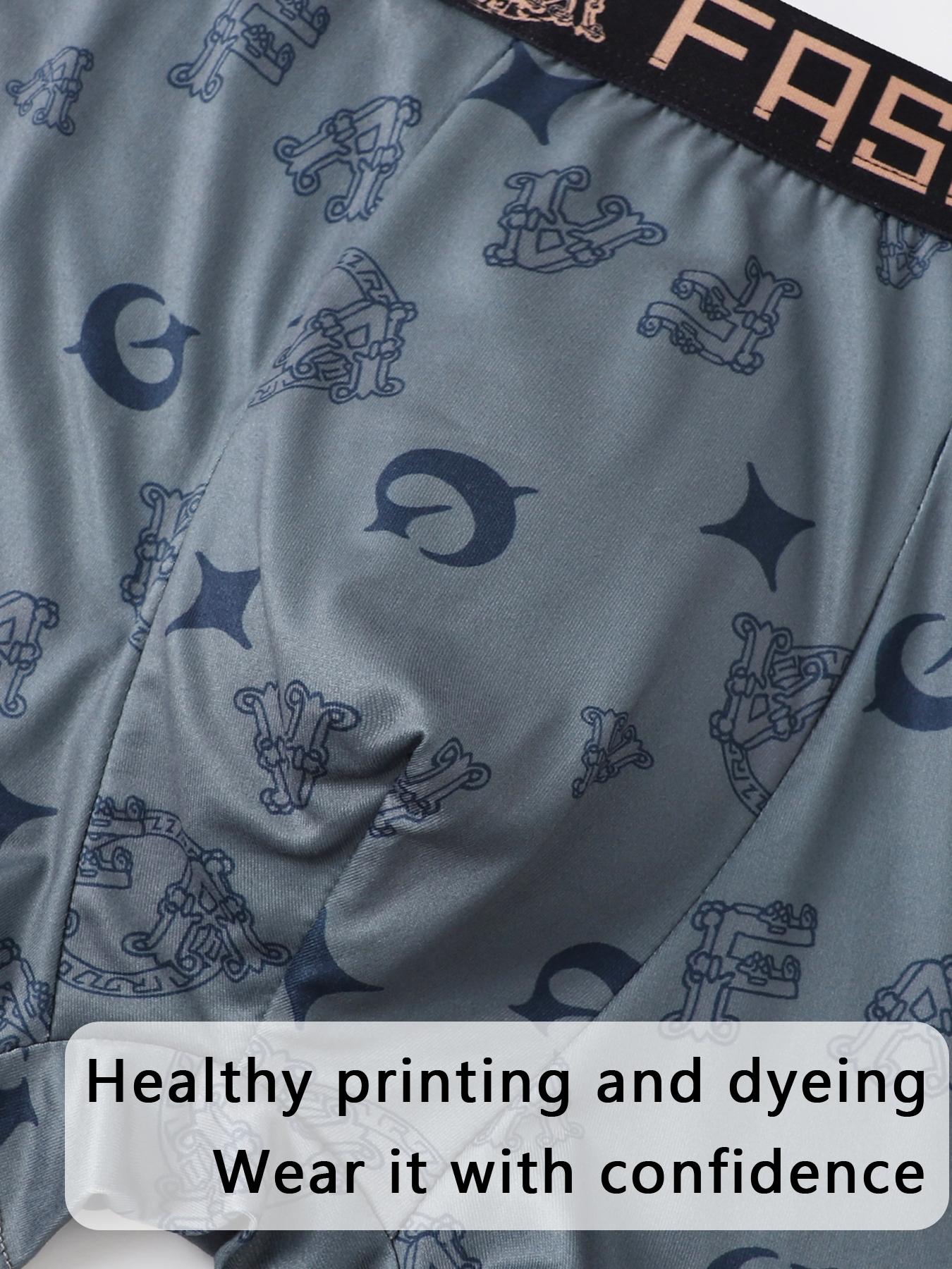 3Pcs Luxury Grid Men's Boxer Briefs | Gold Line Design Breathable Underwear | Stylish Stretch Boxers Shorts for Men