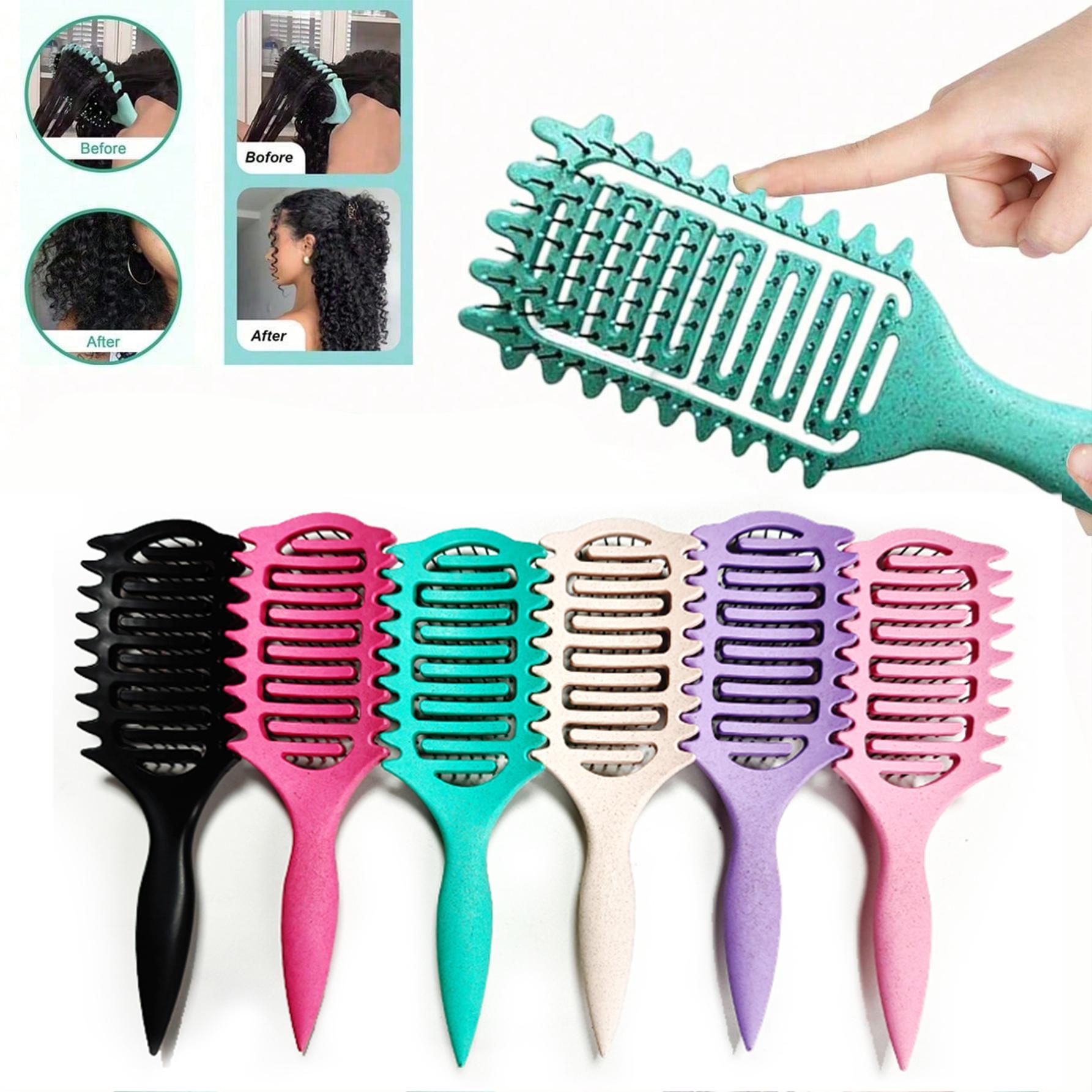 Vented Curl-Defining Brush, Curl Styling Brush, Curly Hair Detangler Brush for Curly, Wavy & Coily Hair, Airflow Comb for Fast Drying, Curl-Enhancing & Edge Lift, Detangling Brush for Wet & Dry Hair, Ideal for Travel, Home and Salon