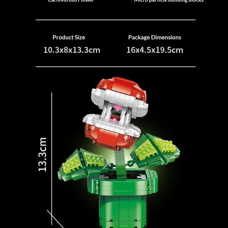 Compatible Lego Mario Carnivorous Plant Flame Flower Building Toy, Creative Model Display Piece, Trendy Play Figure