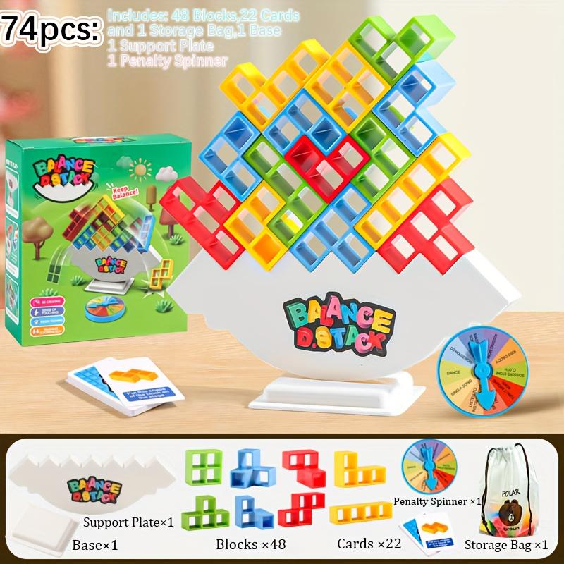 Balance Tower Stacking Game, Family Game: Fun Interactive Tabletop Toy Suitable for Children and Adults, Includes 16/48 Blocks, 22 Cards, 1 Support Plate, 1 Base, 1 Penalty Plate, Fun Party Prop, Great Gift for Halloween, Christmas, Birthdays