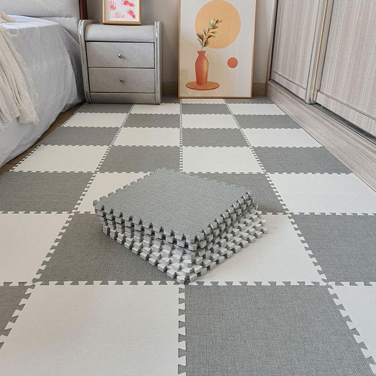 20-Piece Linen Patchwork Rug Set, Interlocking, Washable, Durable, Ideal for Bedroom, Living Room, Balcony, Office, 59.05x47.24 Inches