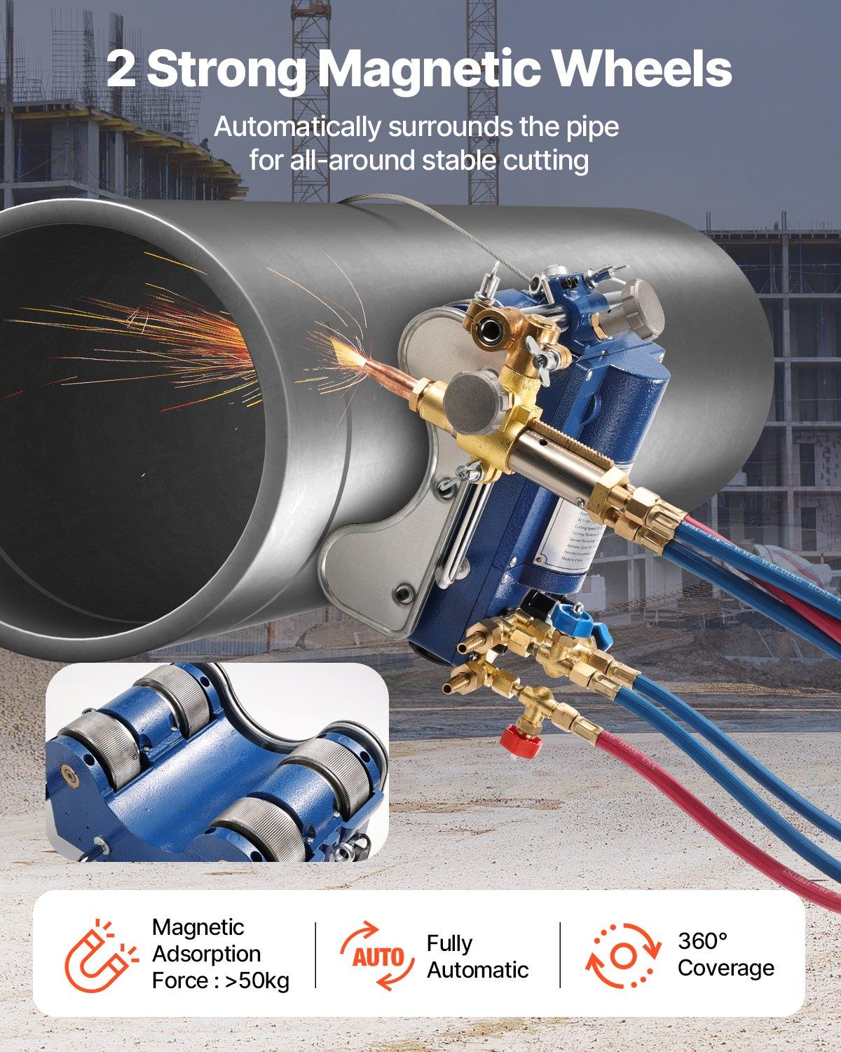 VEVOR 110V CG2-11C Electromagnetic Pipe Cutter, 2"-30"/Min Automatic Beveler for 0.2"-4" (5–101.6 mm/300x270x160 mm) Tubes, 3 Tips, 10-Speed Adjustment, Adjustable Angles, Copper Torches, 11.8x10.6x6.3 in, 14.8 kg, Pipe Cutters, Torch Burner, 300 X 270 X