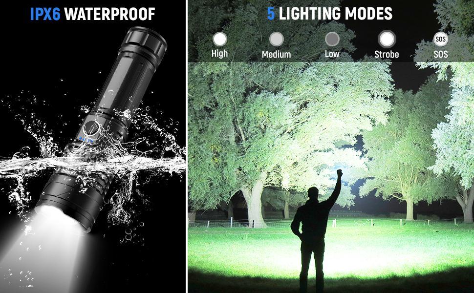 Rechargeable LED Flashlights High Lumens, 90, 000 Lumens Super Bright Flashlights with 5 Modes, Waterproof Powerful Flash Light Multifunctional Flashlights for Home Camping Hiking(2Pack)