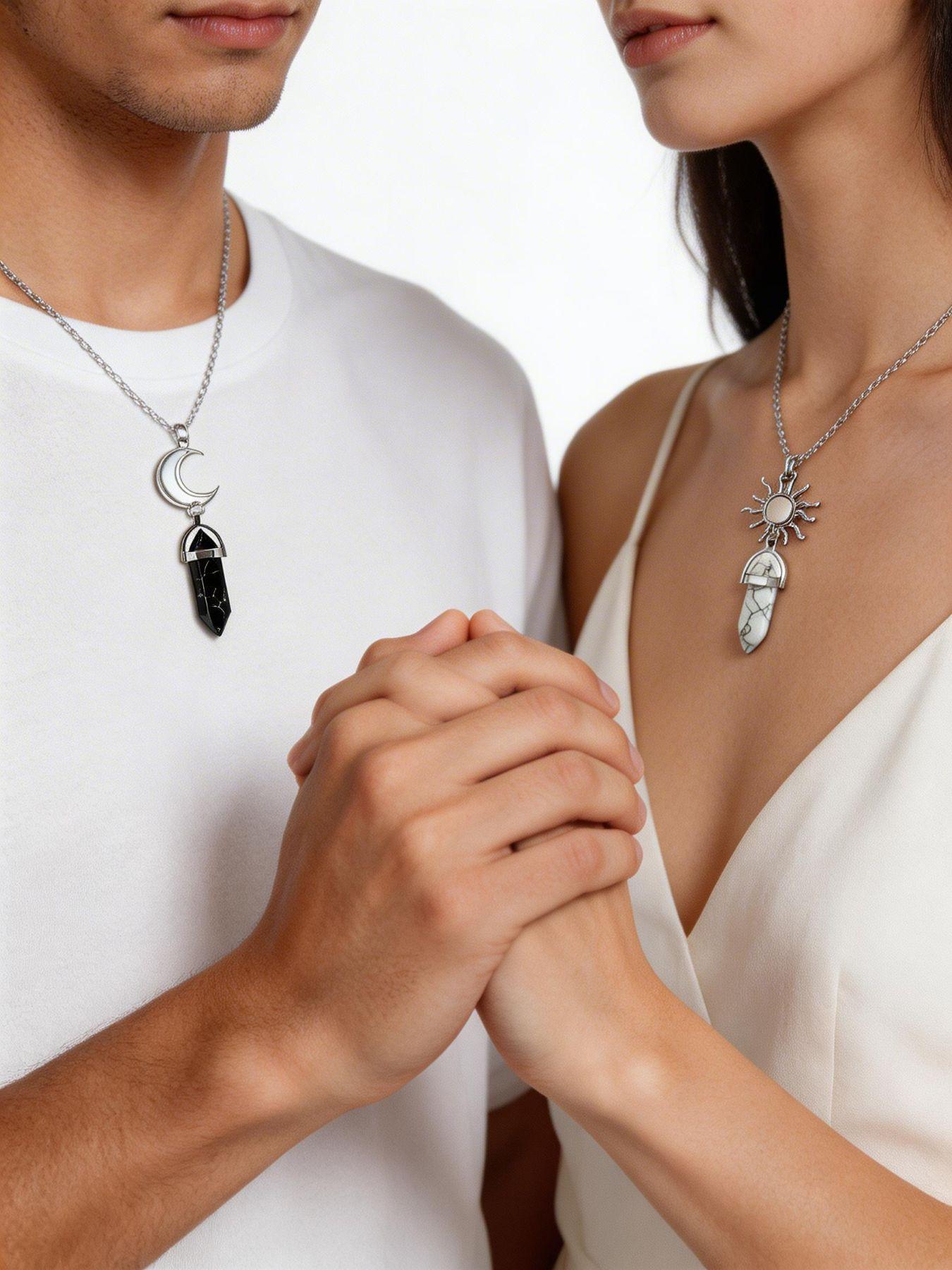 Couple Trendy Sun Moon Necklace Set, Turquoise & Matte, Boho Style, Perfect Anniversary Gift, All Seasons Jewelry